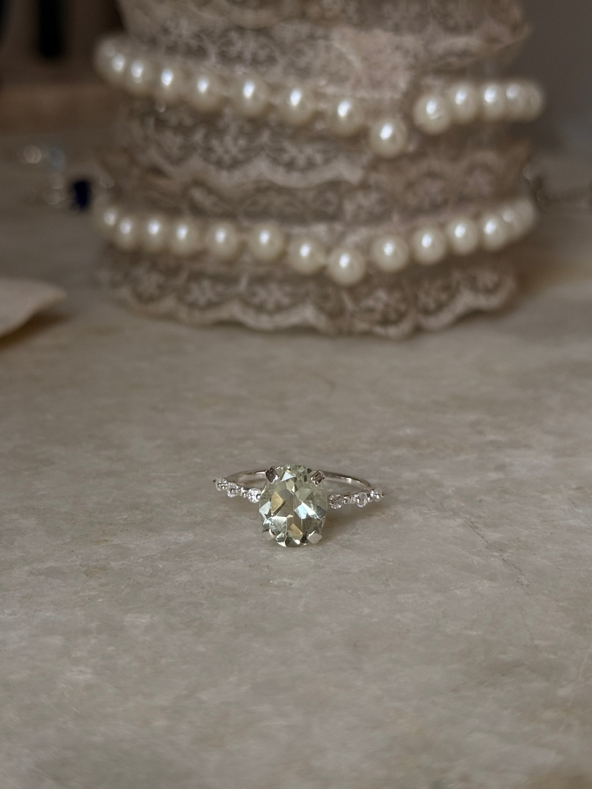 vintage-inspired green amethyst oval CZ 925 sterling silver ring 