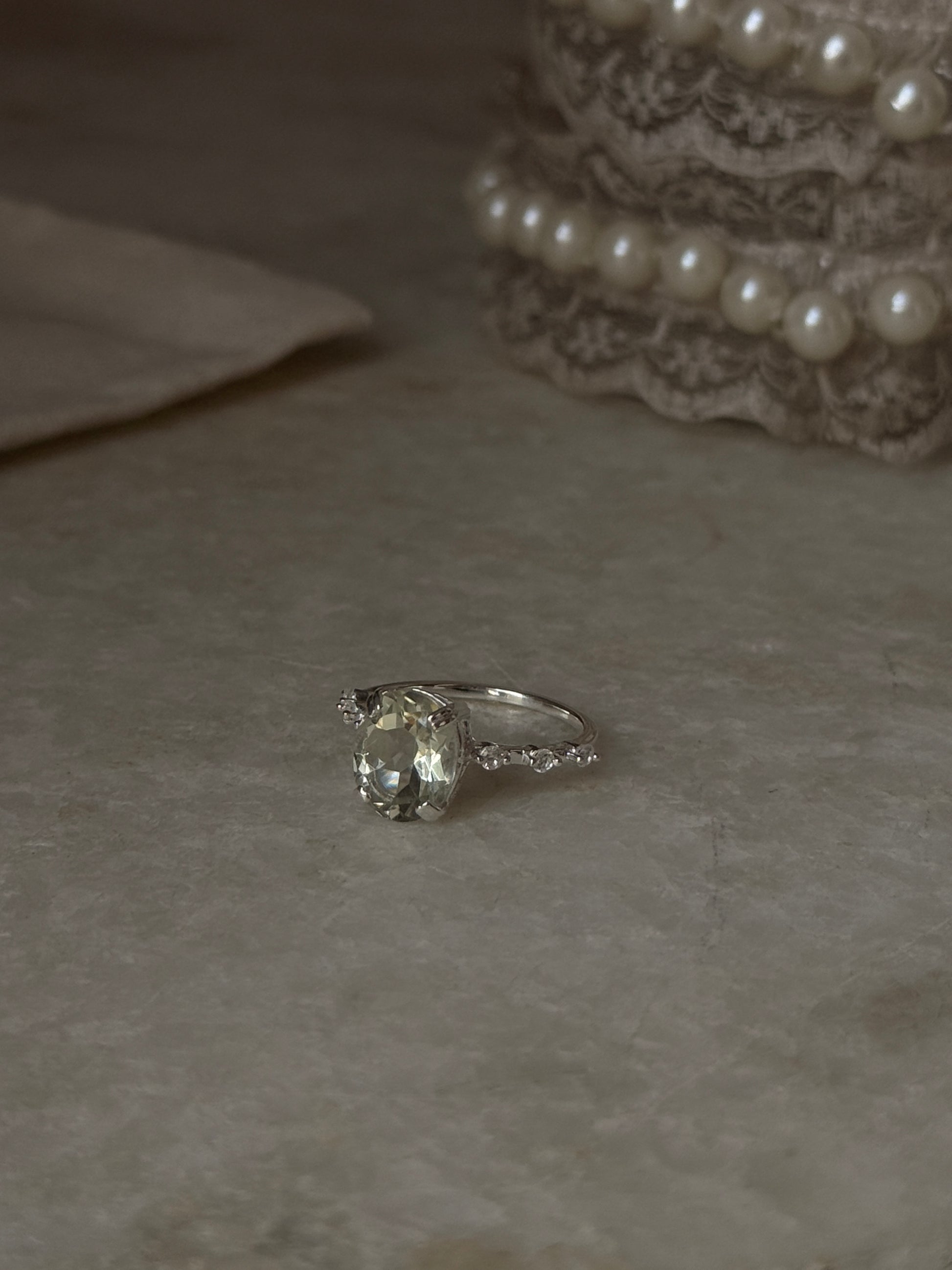 adjustable 925 sterling silver green amethyst oval CZ ring