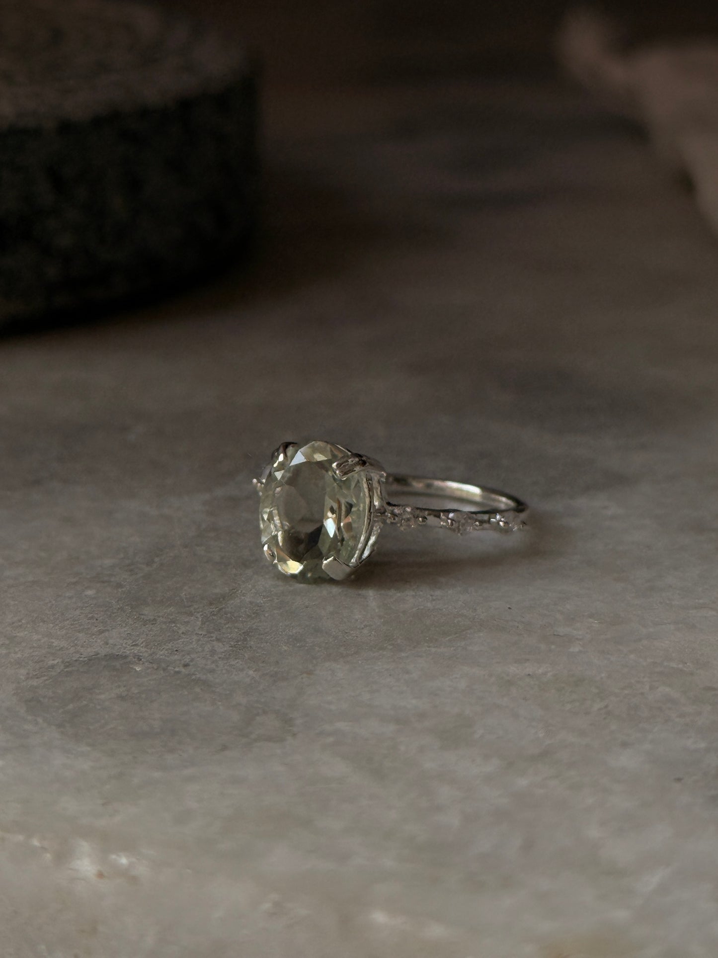 classic 925 sterling silver green amethyst oval CZ solitaire ring