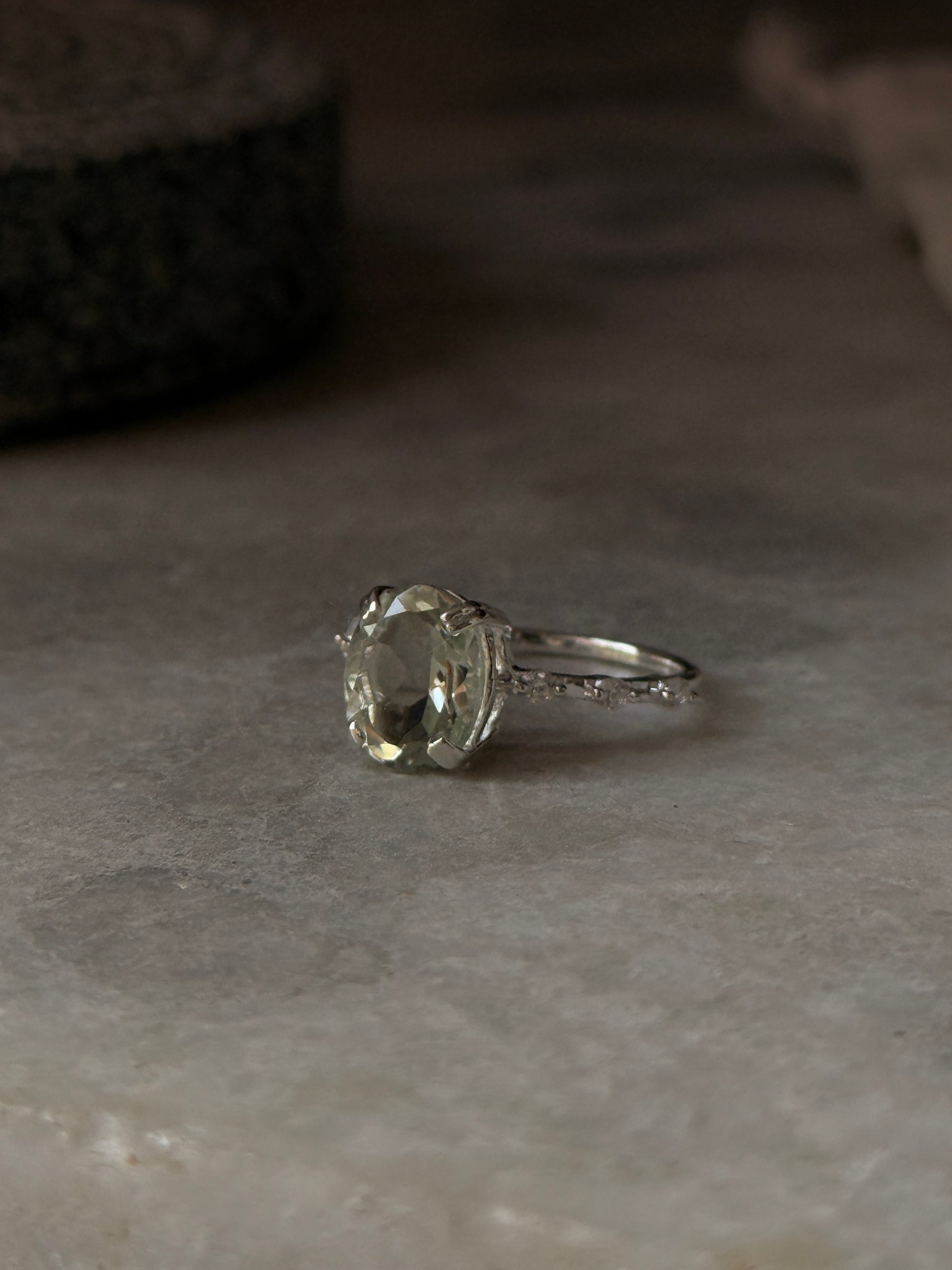 classic 925 sterling silver green amethyst oval CZ solitaire ring