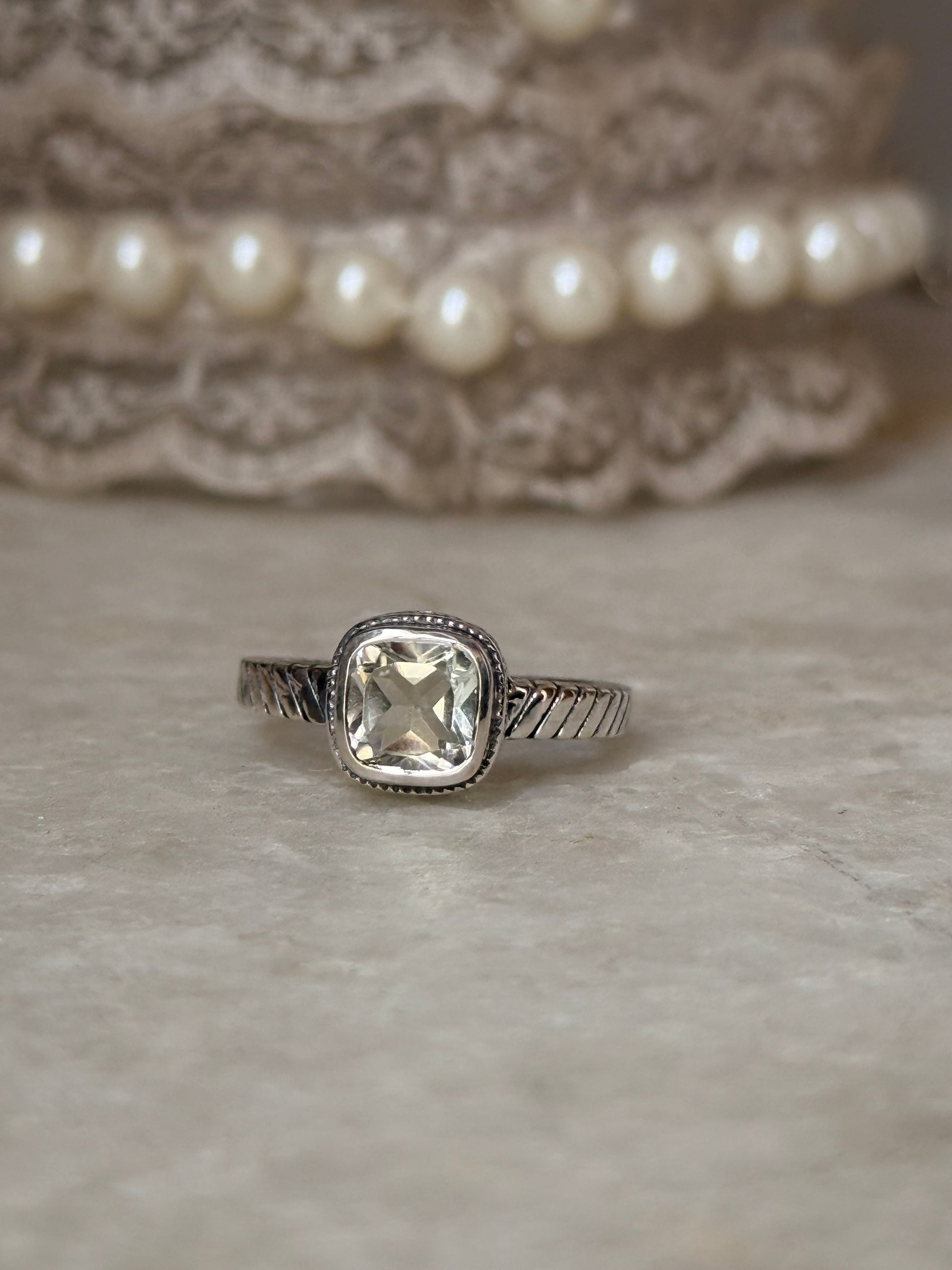 artisan 925 sterling silver green amethyst engraved ring  