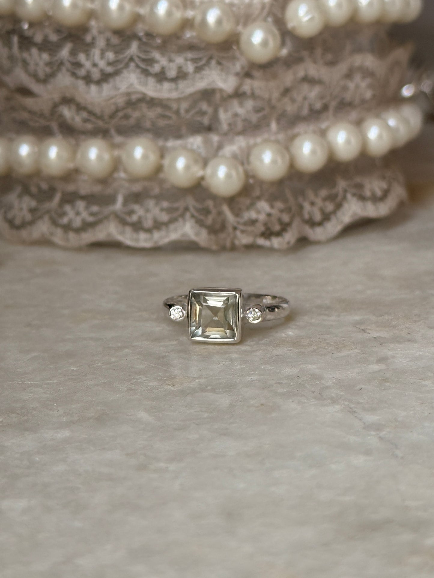 925 sterling silver green amethyst square CZ ring 