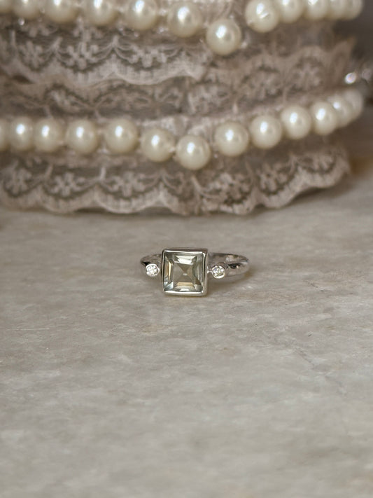 925 sterling silver green amethyst square CZ ring 