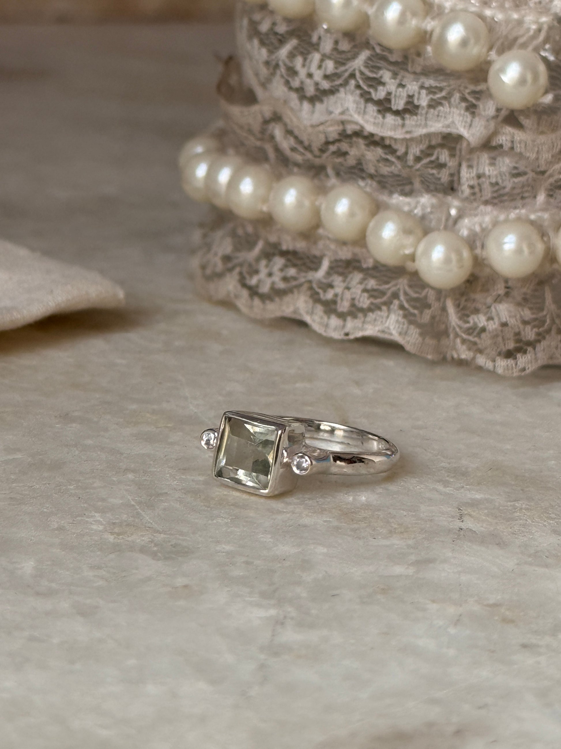 artisan 925 sterling silver green amethyst square CZ ring  