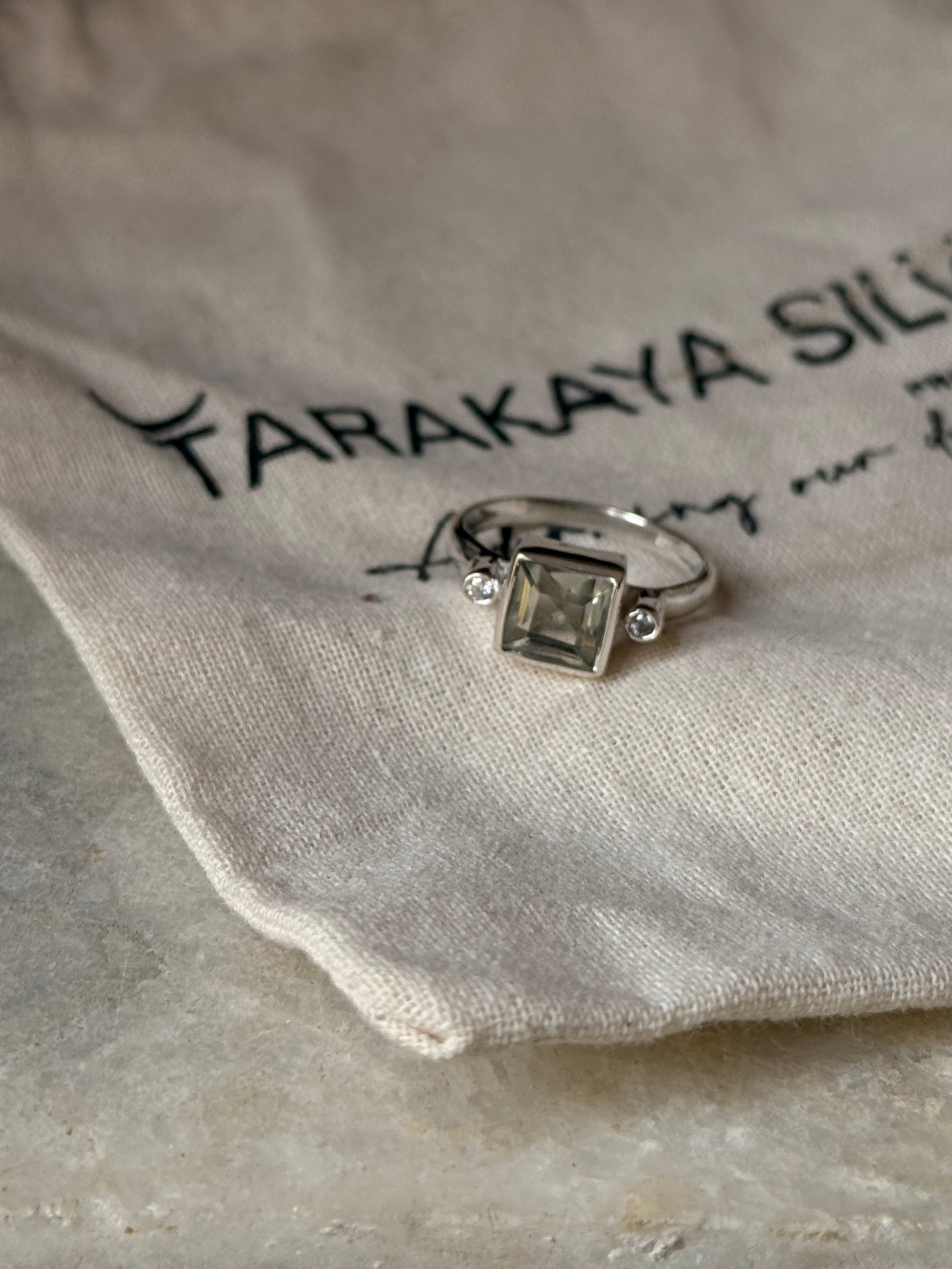 elegant green amethyst square CZ gemstone 925 sterling silver ring  