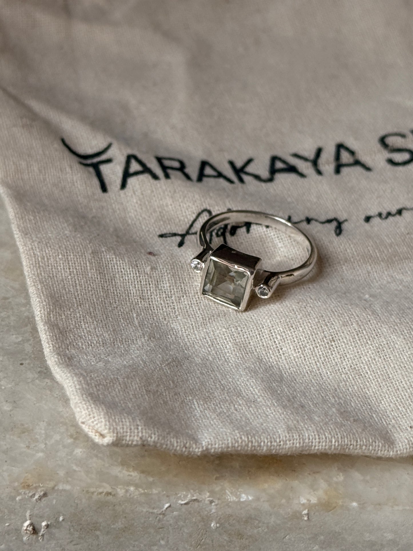 handcrafted 925 sterling silver green amethyst square cubic zirconia ring