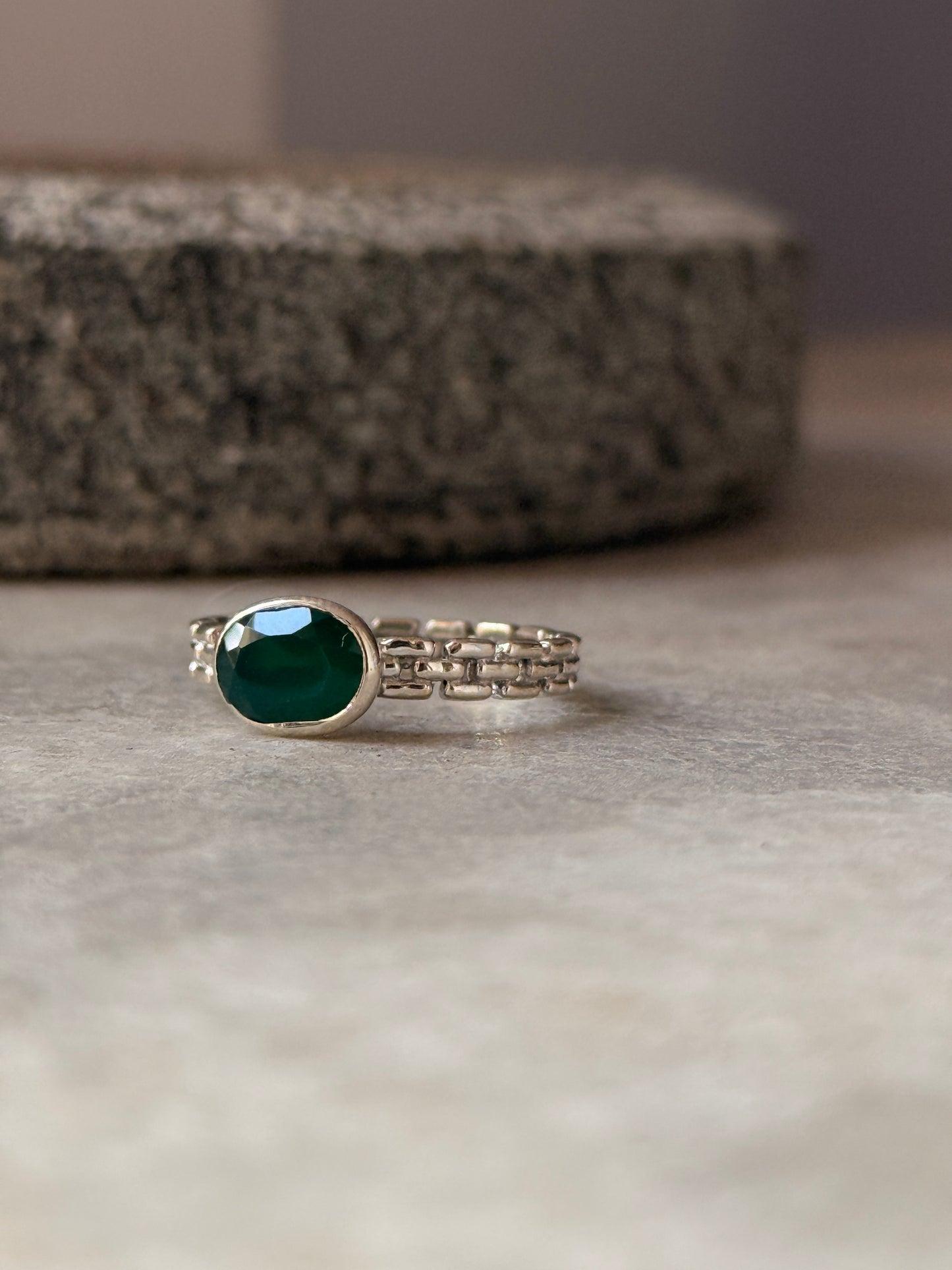 925 sterling silver green onyx oval brick band ring  