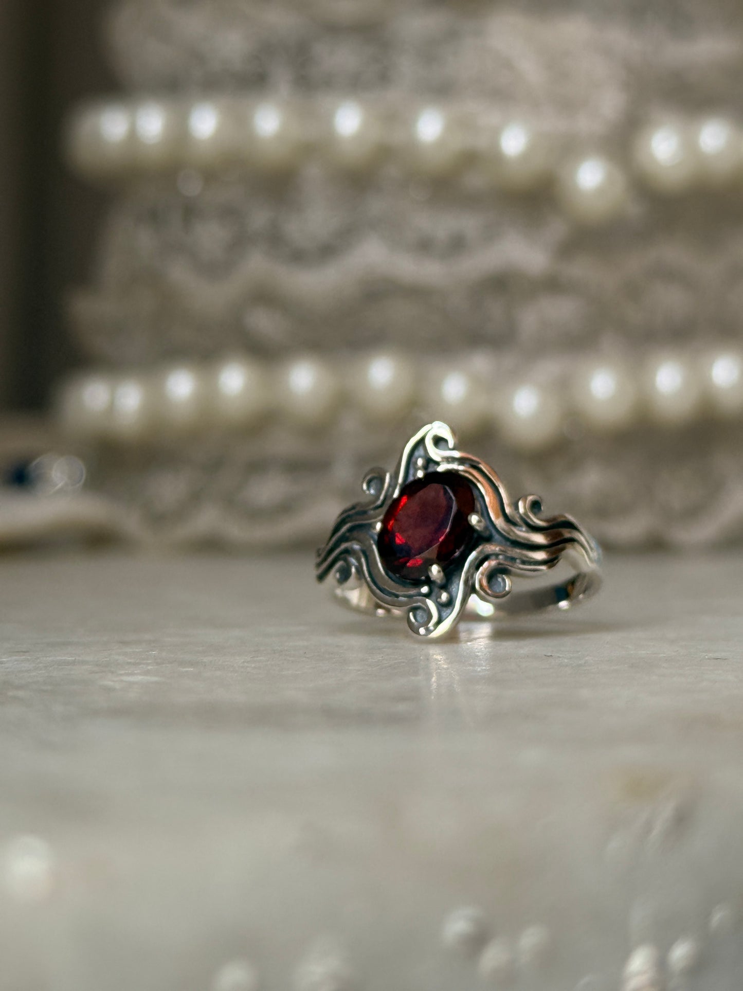 925 sterling silver garnet wavy ring  