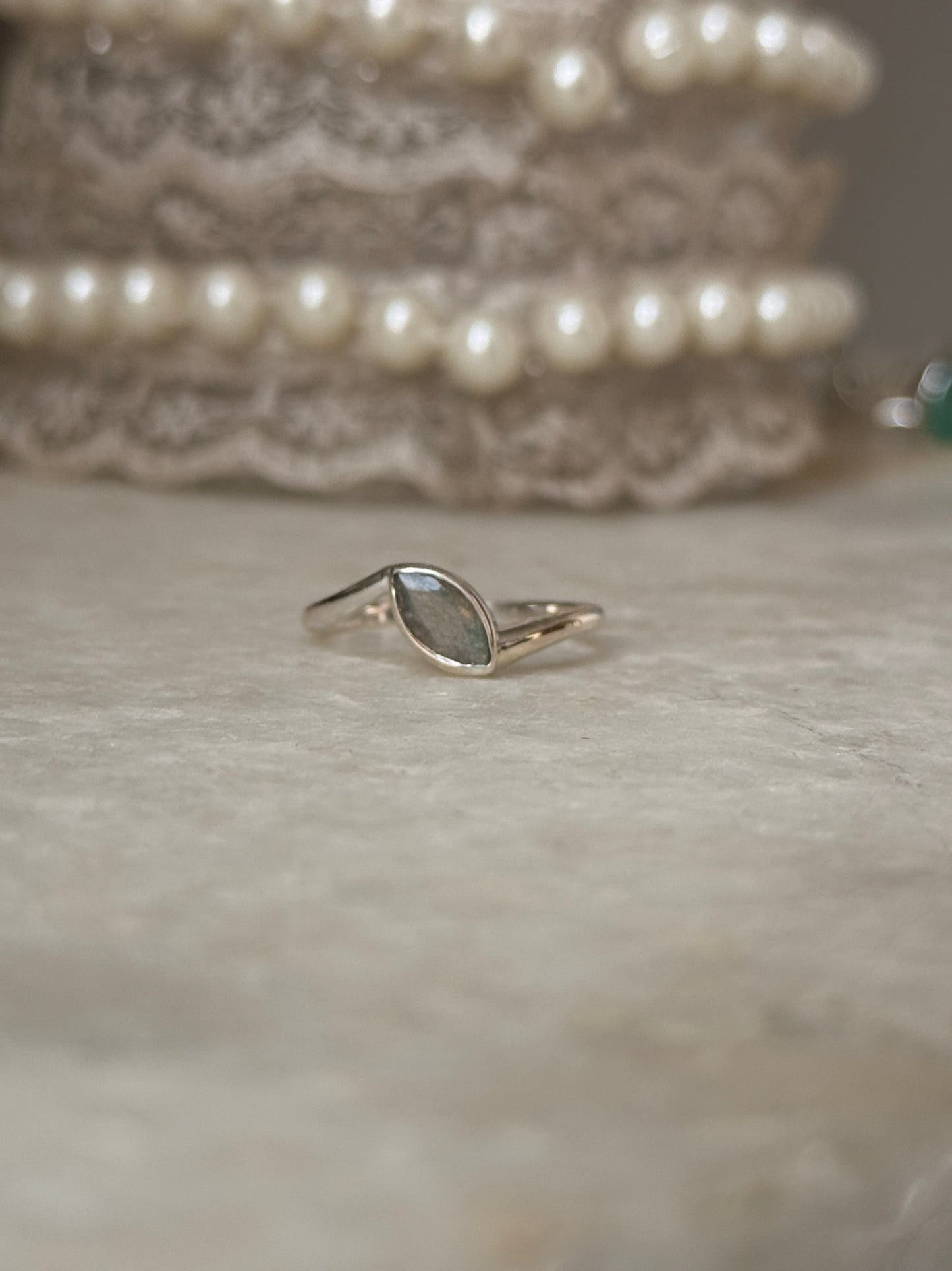 Natural labradorite marquise gemstone 925 sterling silver ring  