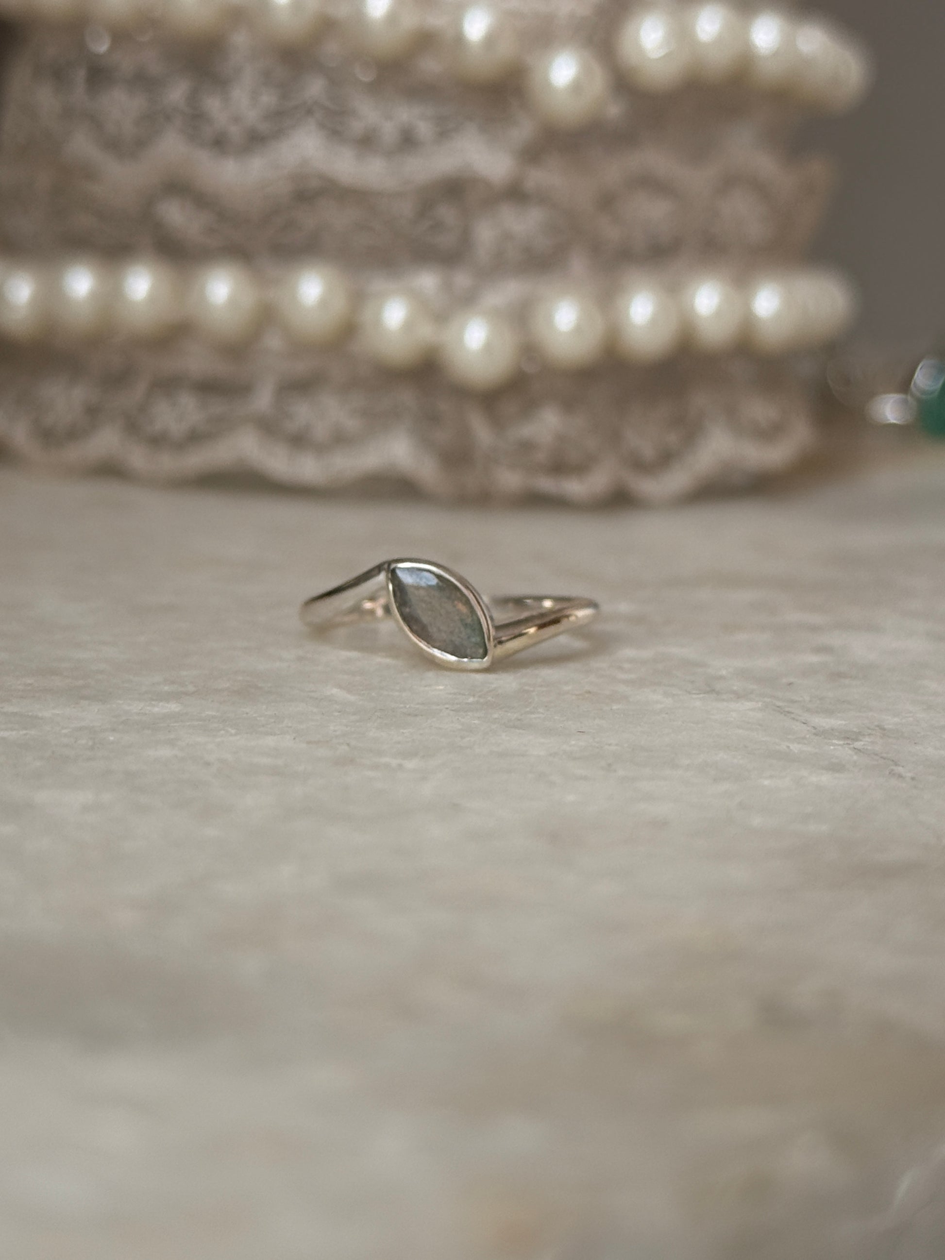 Natural labradorite marquise gemstone 925 sterling silver ring  