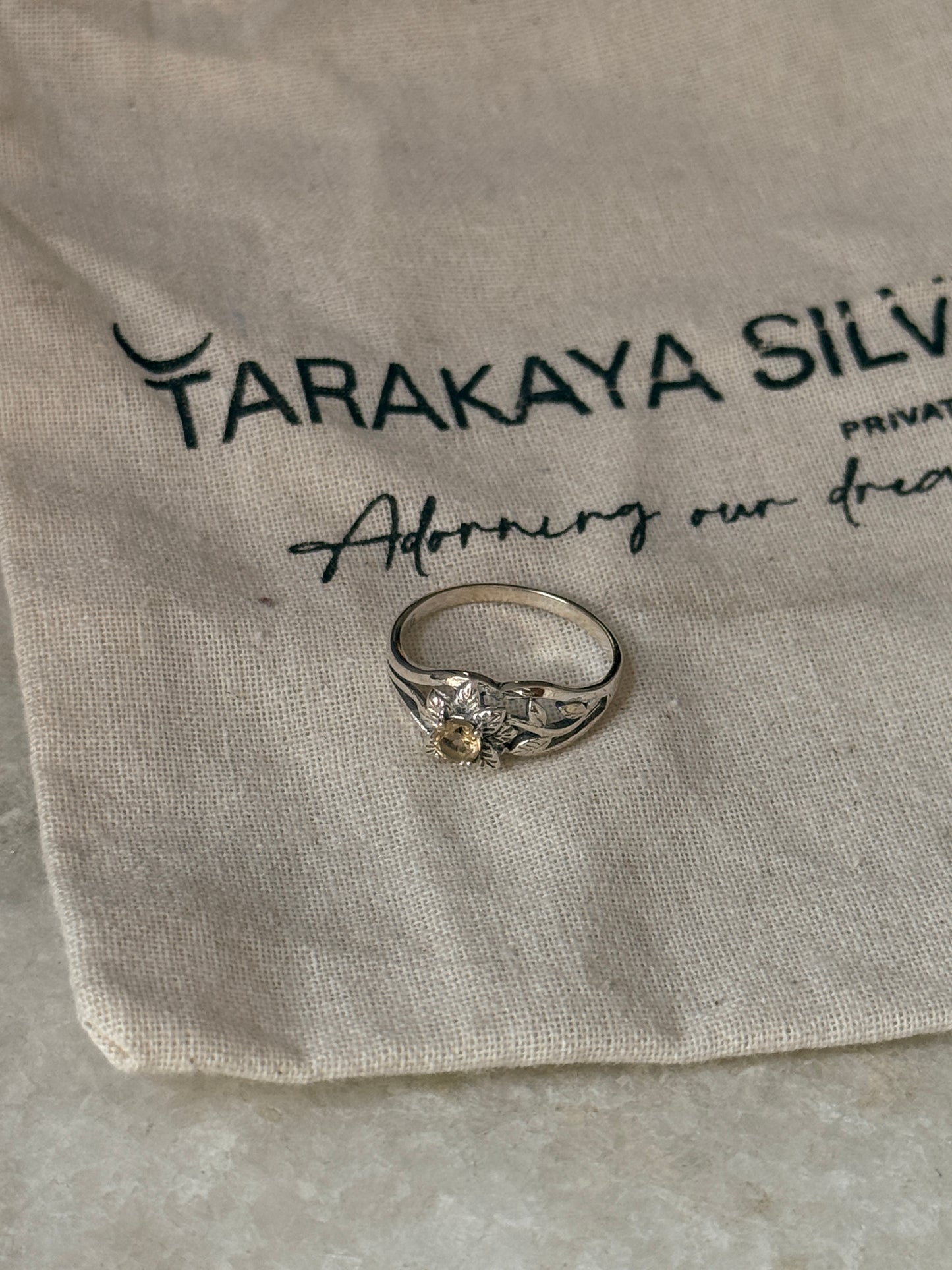 nature inspired 925 sterling silver citrine leaf forest ring