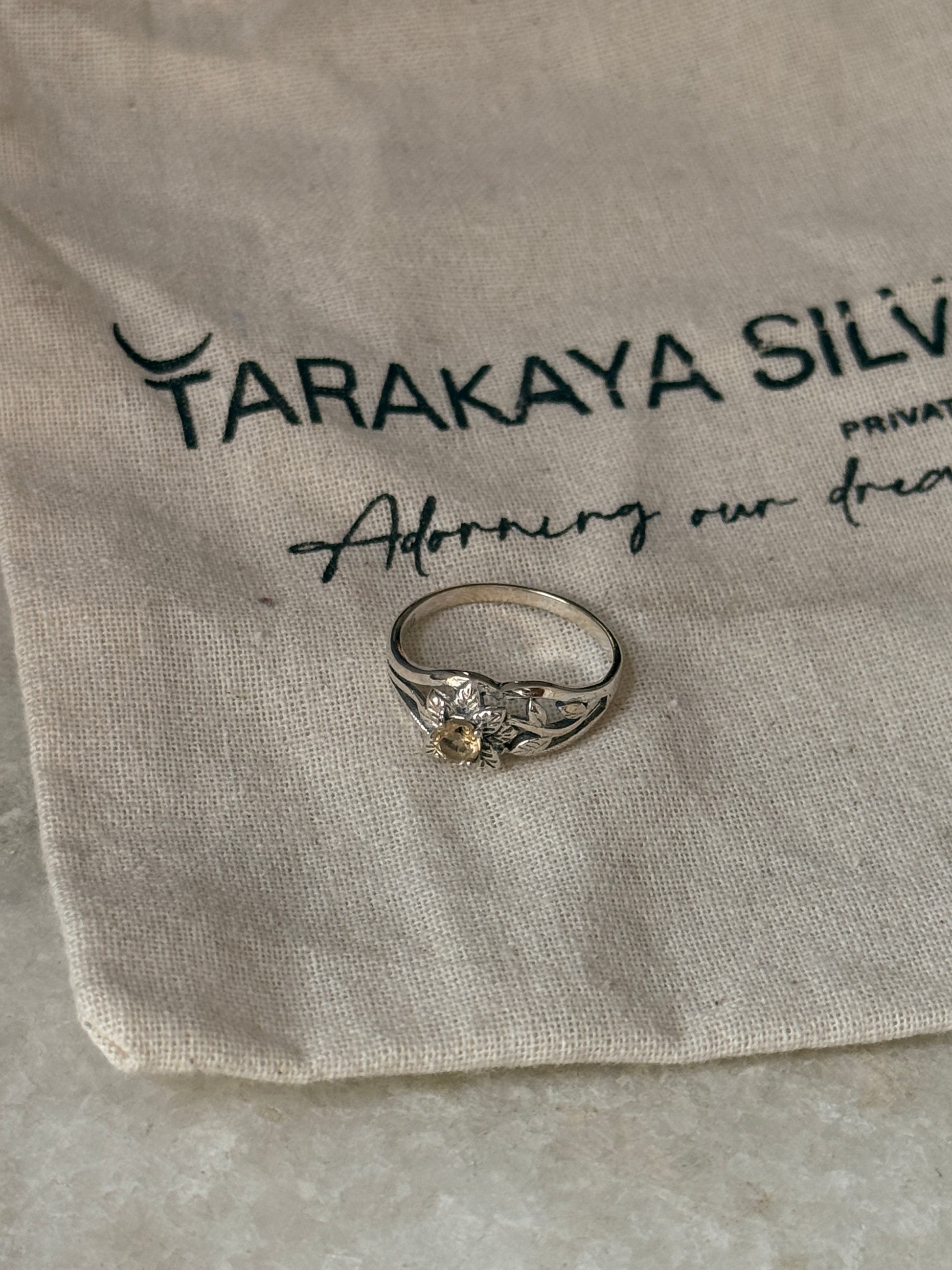 nature inspired 925 sterling silver citrine leaf forest ring