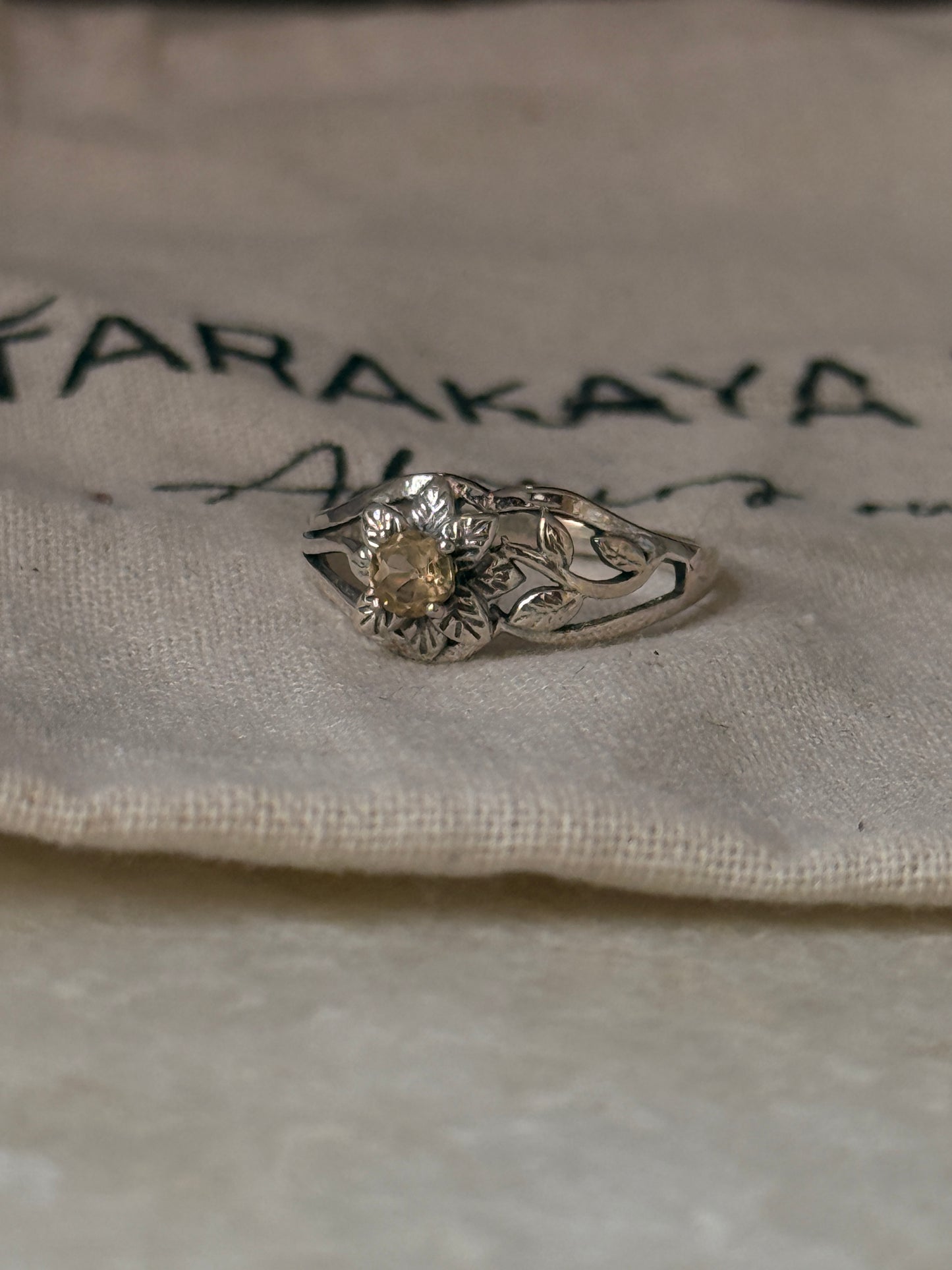 artisan 925 sterling silver citrine forest leaf ring