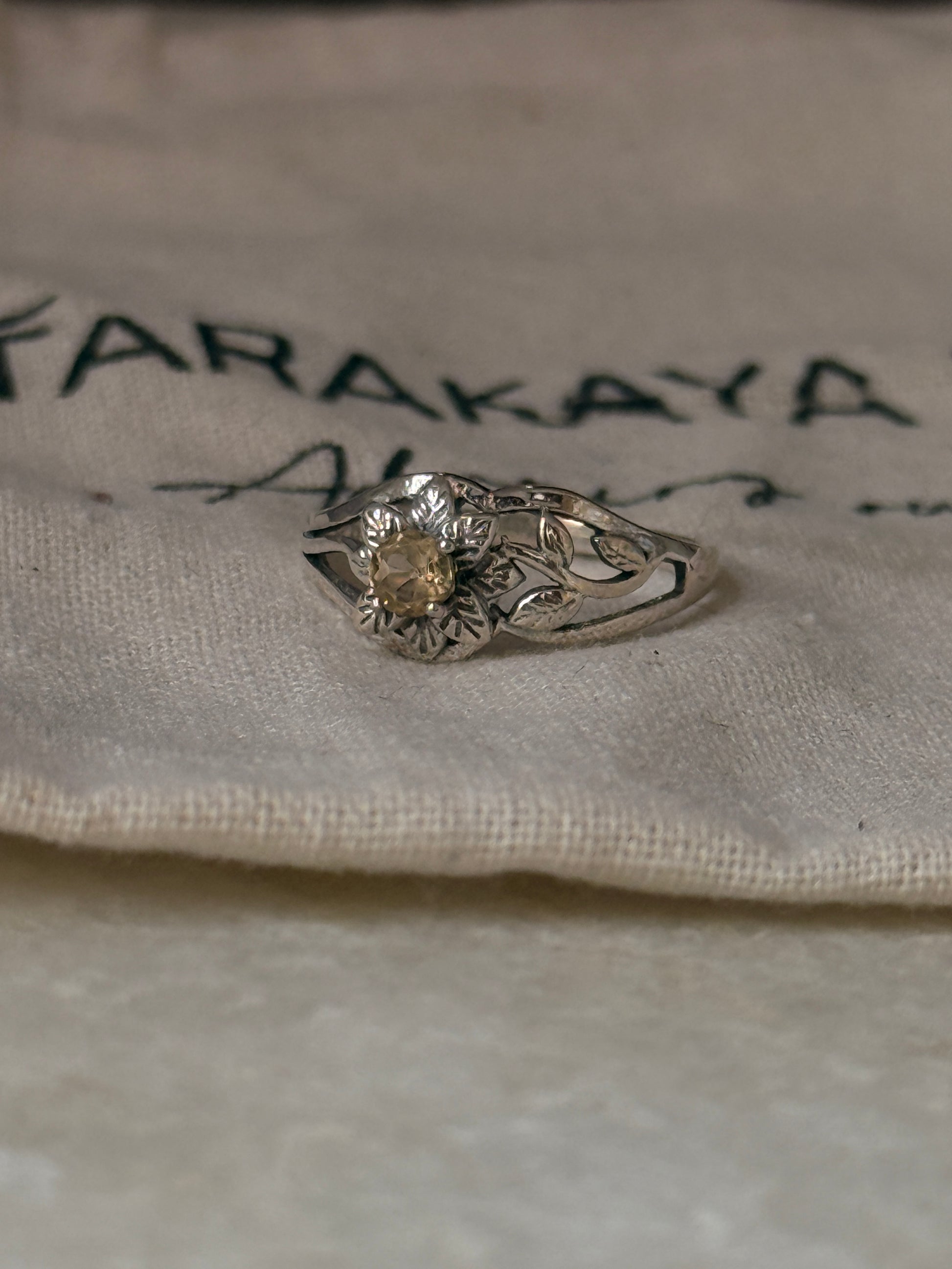 artisan 925 sterling silver citrine forest leaf ring