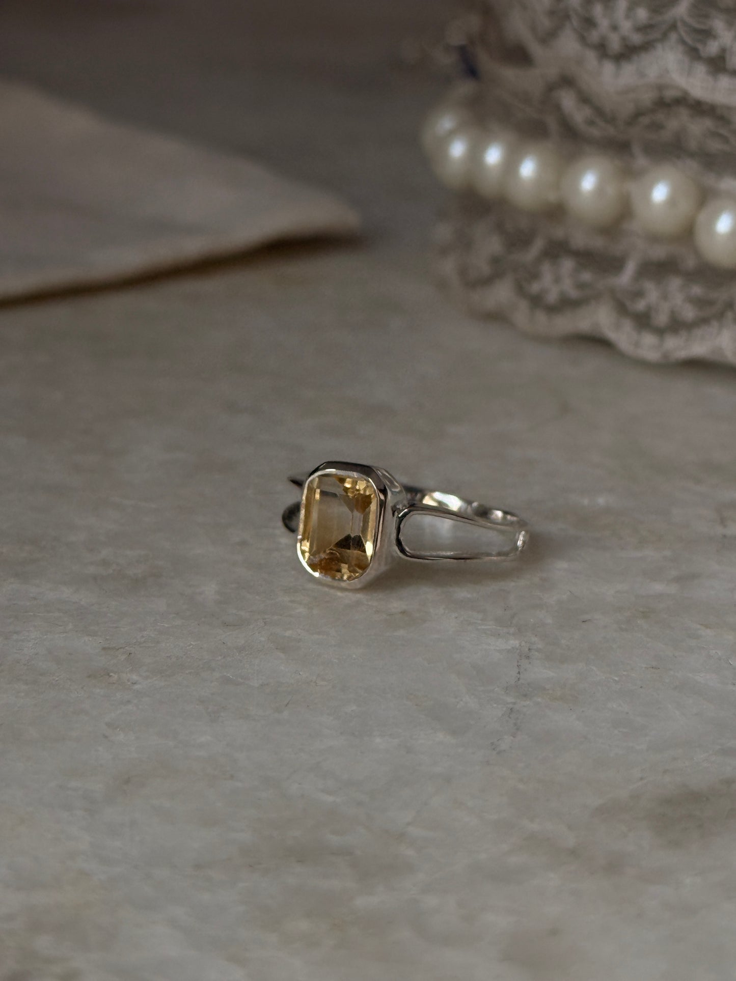 Vintage style 925 sterling silver citrine rectangular ring 