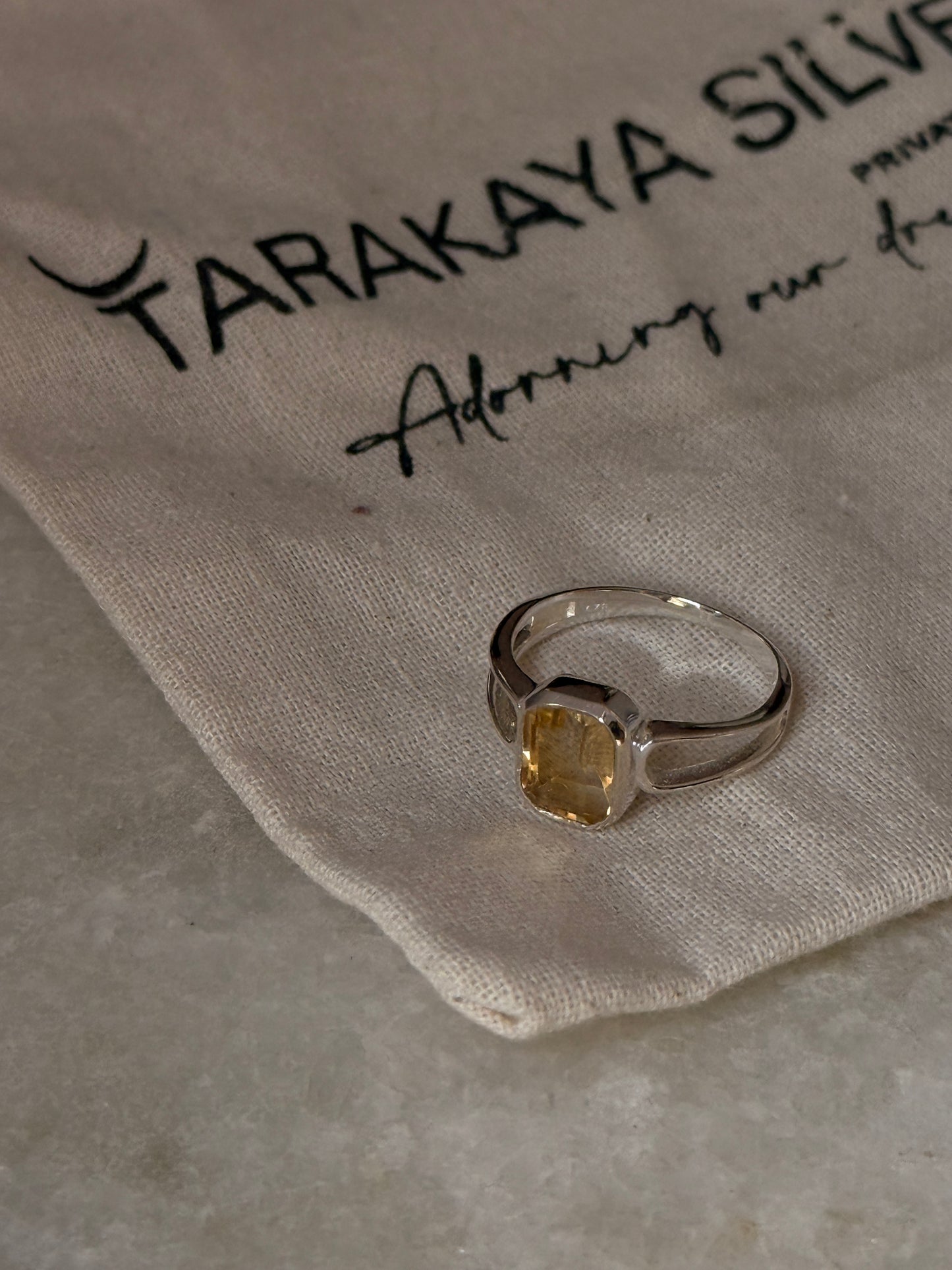 Classic 925 sterling silver citrine rectangle cut ring