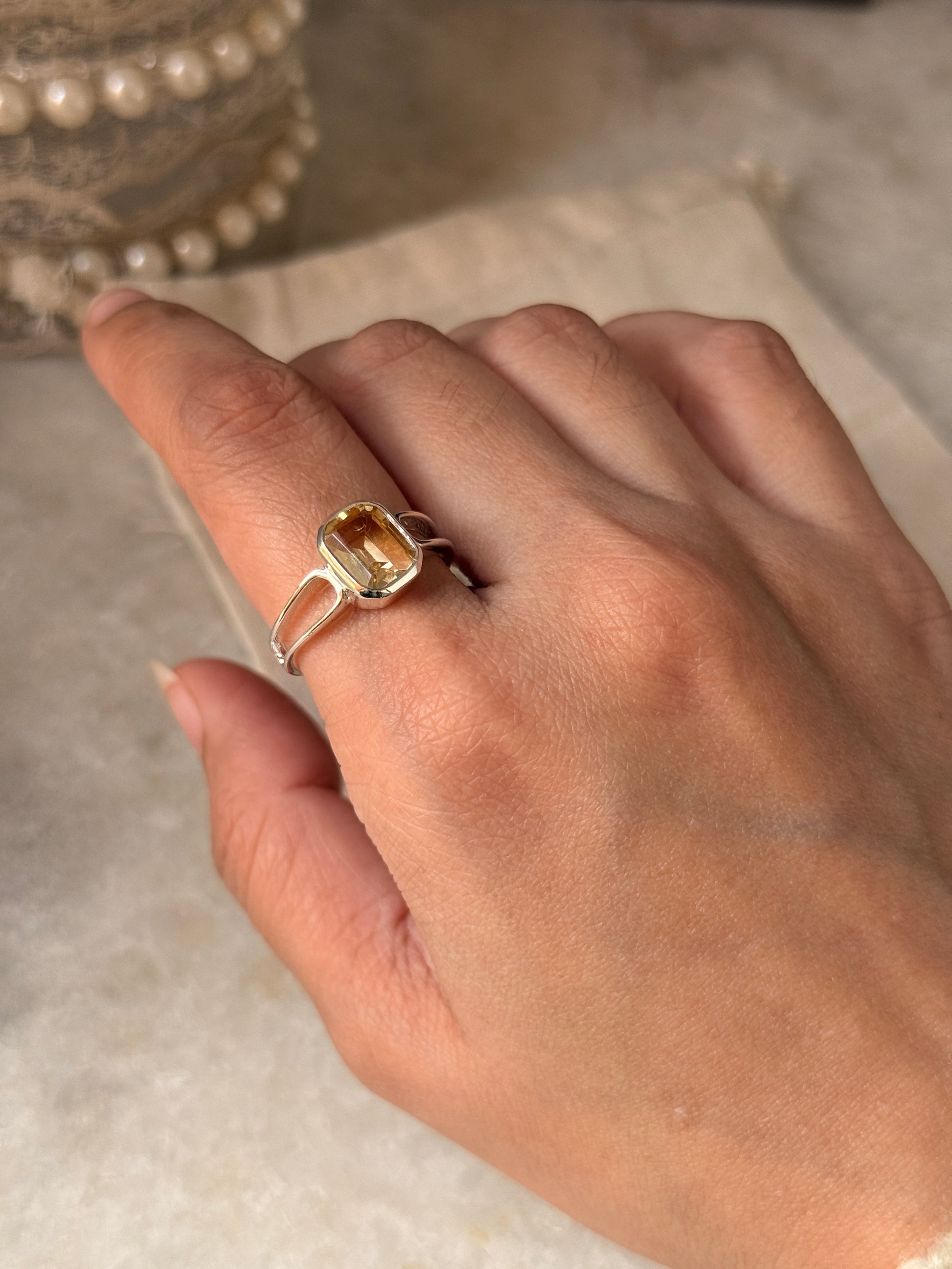 Handmade 925 sterling silver citrine rectangle ring