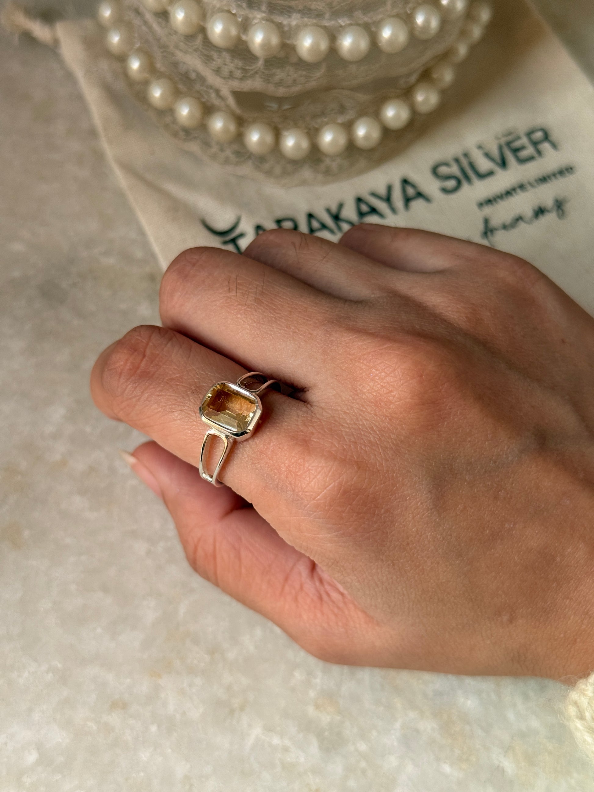 925 sterling silver citrine rectangle ring  