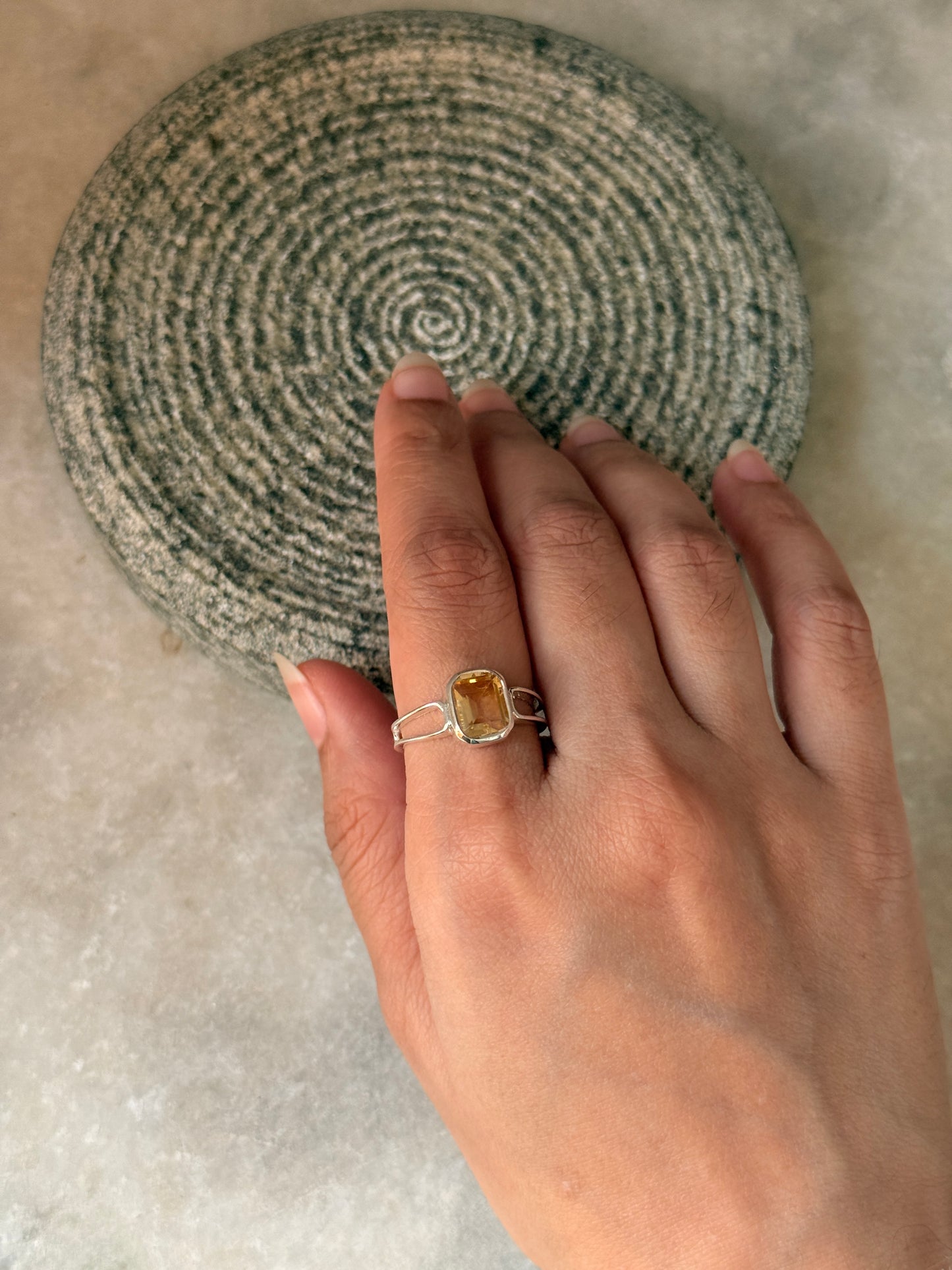 Statement 925 sterling silver citrine rectangle ring