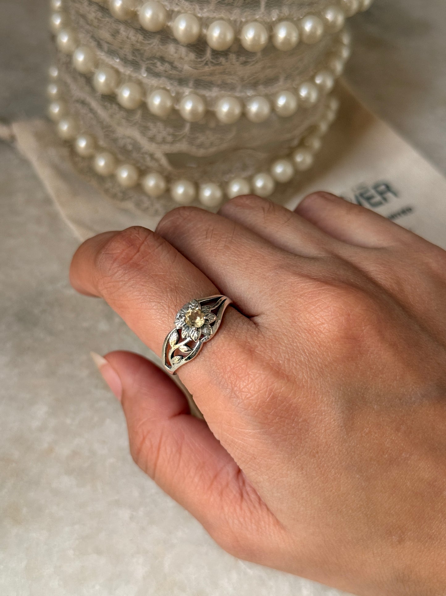 adjustable 925 sterling silver citrine leaf band ring