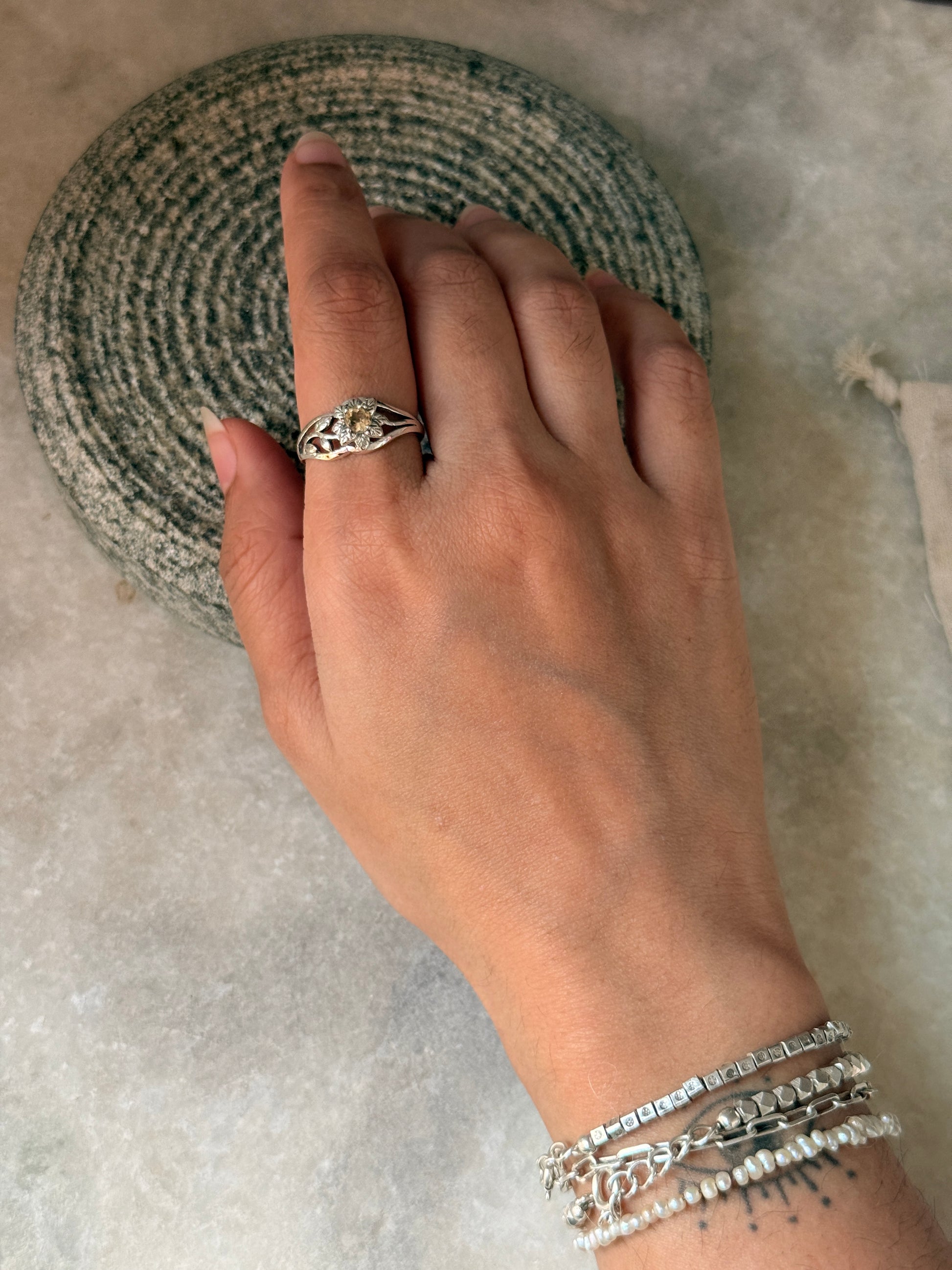 botanical 925 sterling silver citrine leaf ring