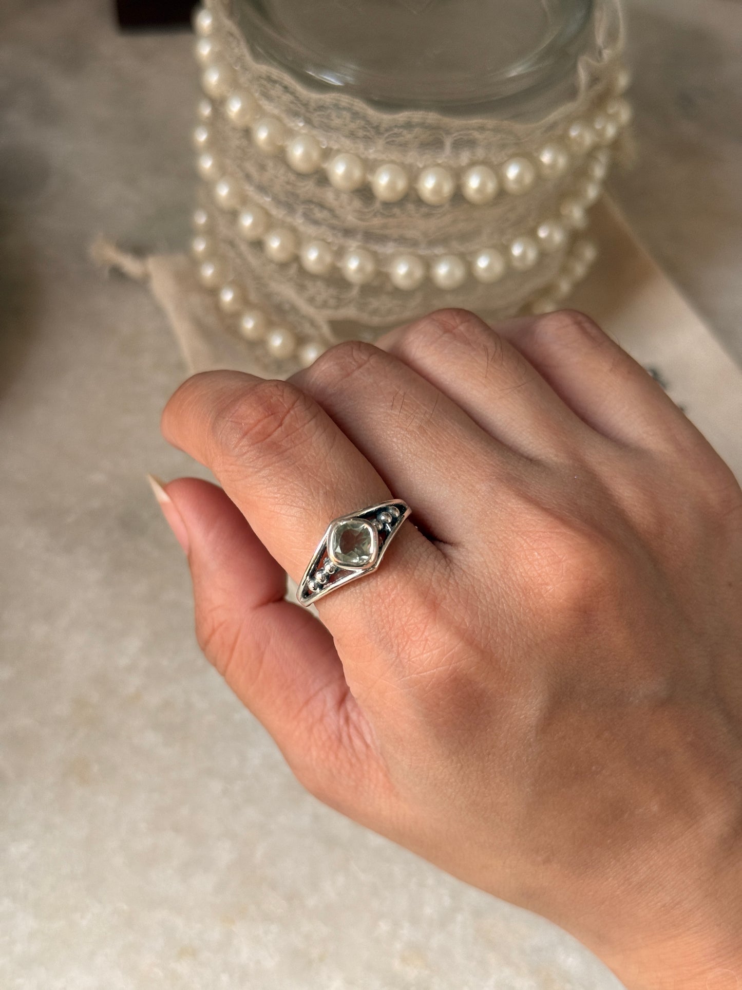 unique 925 sterling silver green amethyst bohemian ring