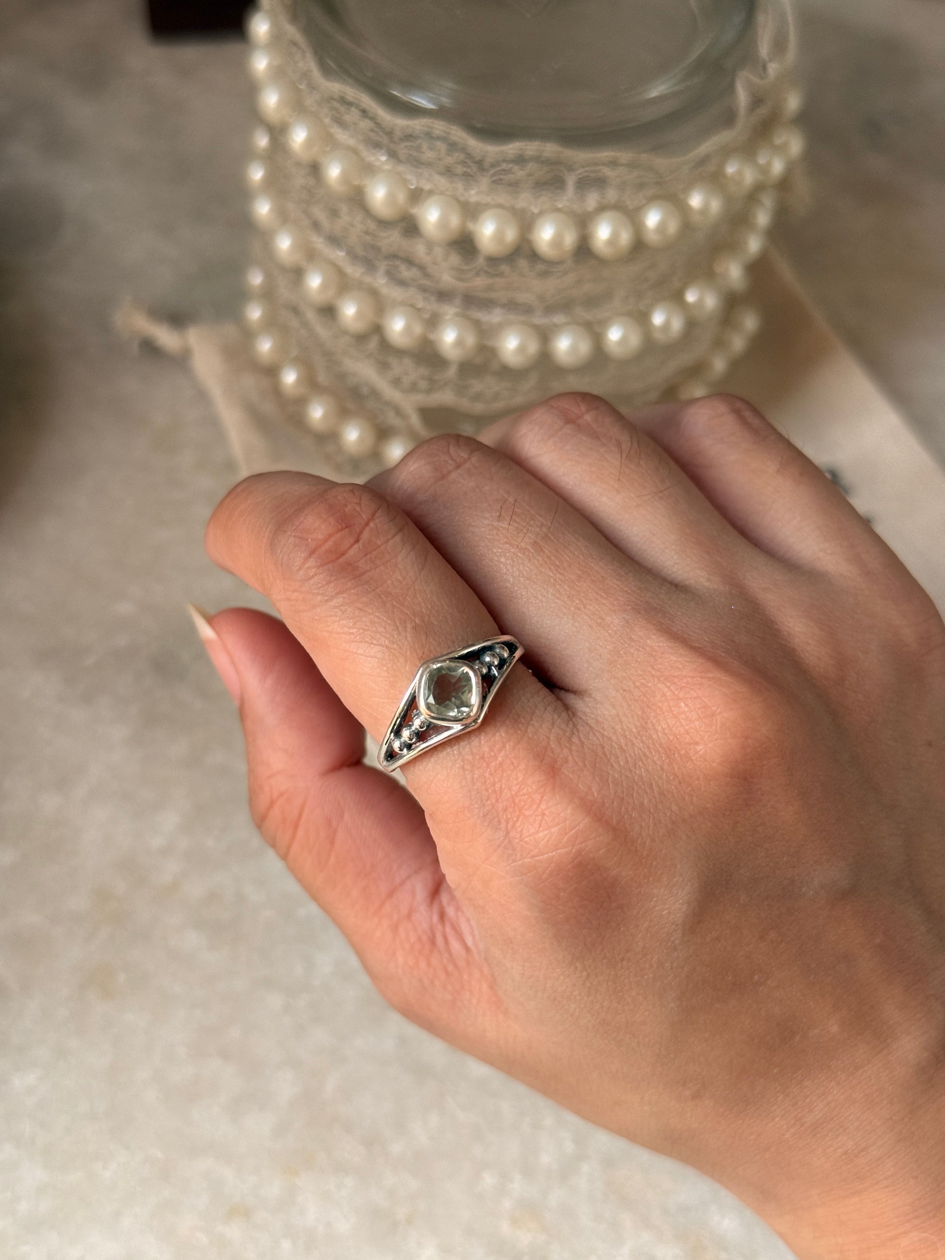 unique 925 sterling silver green amethyst bohemian ring