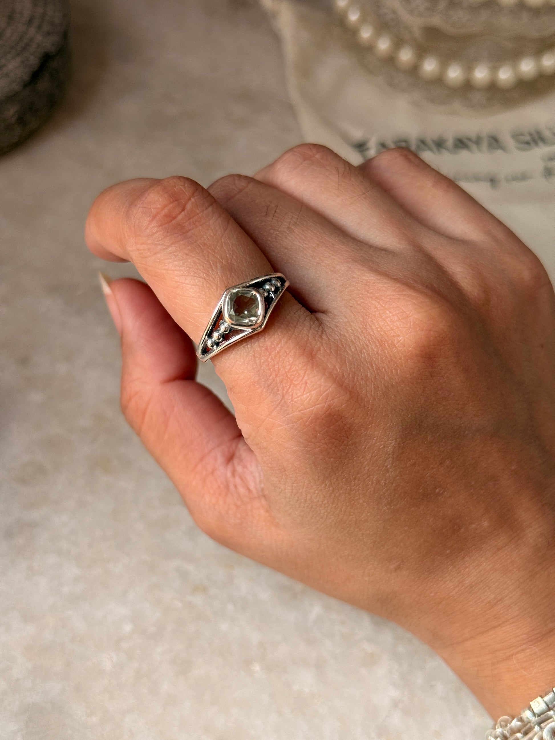 boho style 925 sterling silver green amethyst ring