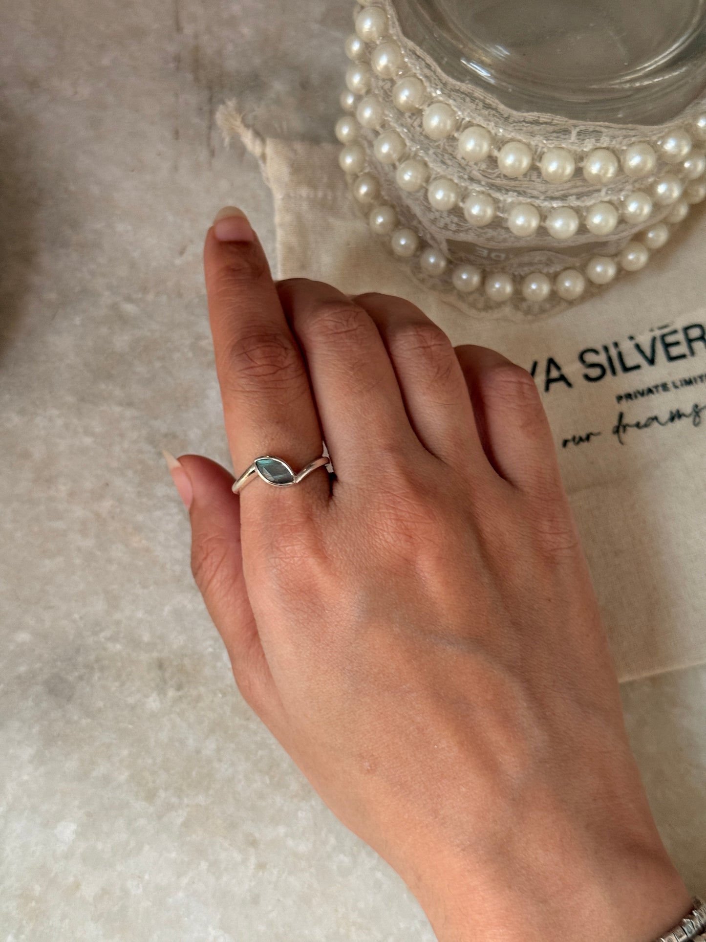  Artisan crafted labradorite marquise cut 925 sterling silver ring