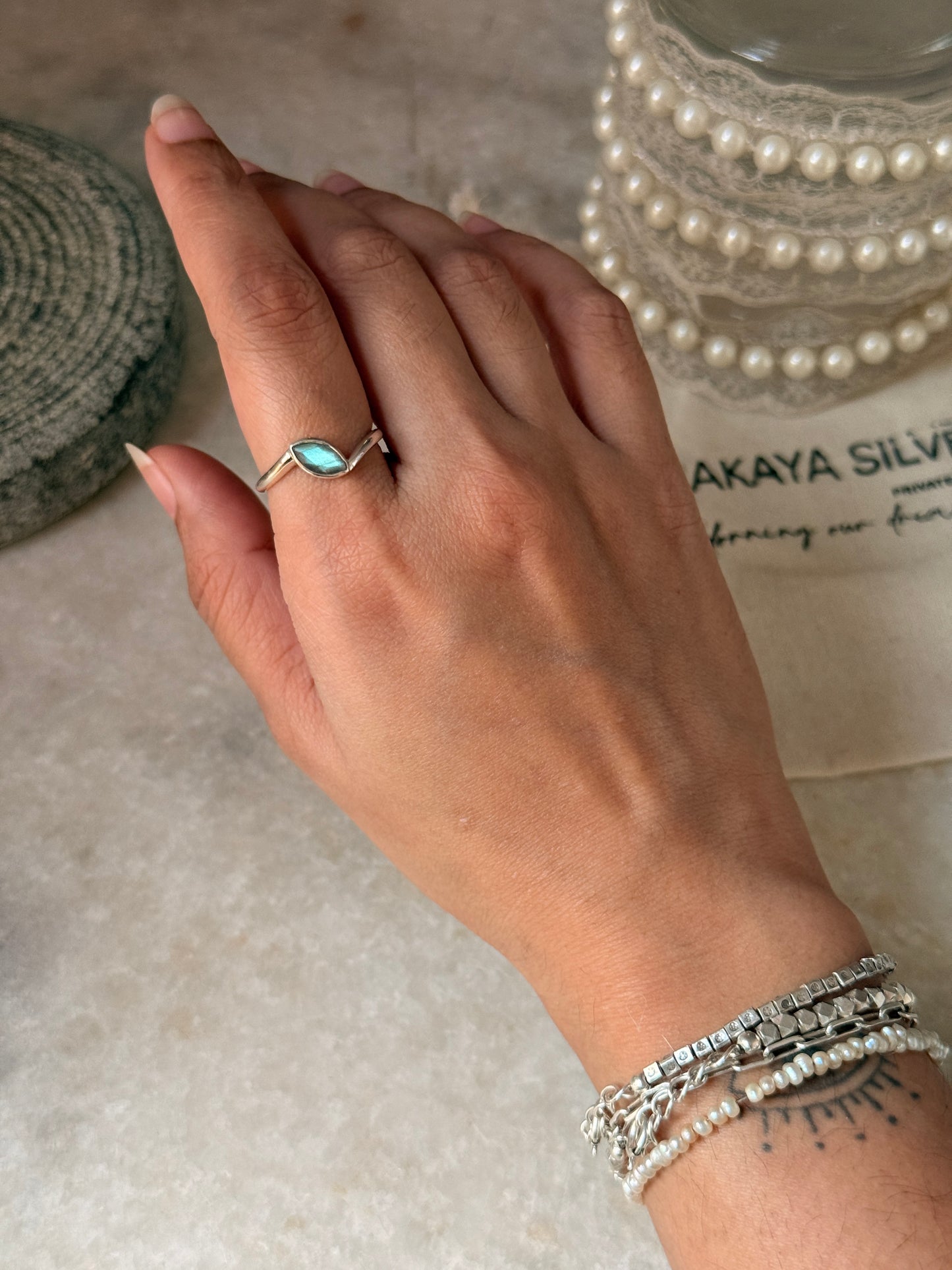 Labradorite marquise cut ring in 925 sterling silver