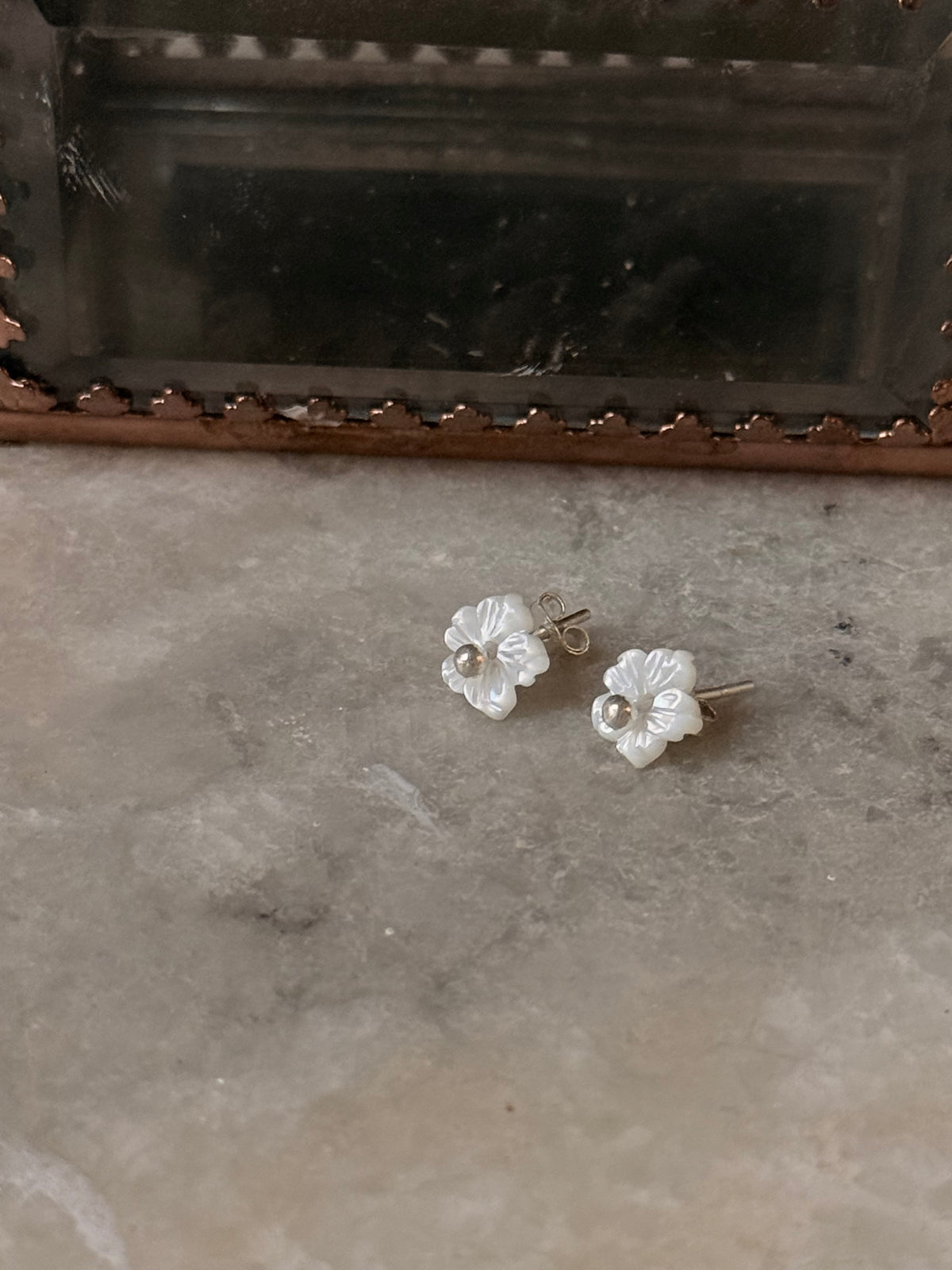 925 Sterling Silver Mother of Pearl Flower Carved Removable Studs