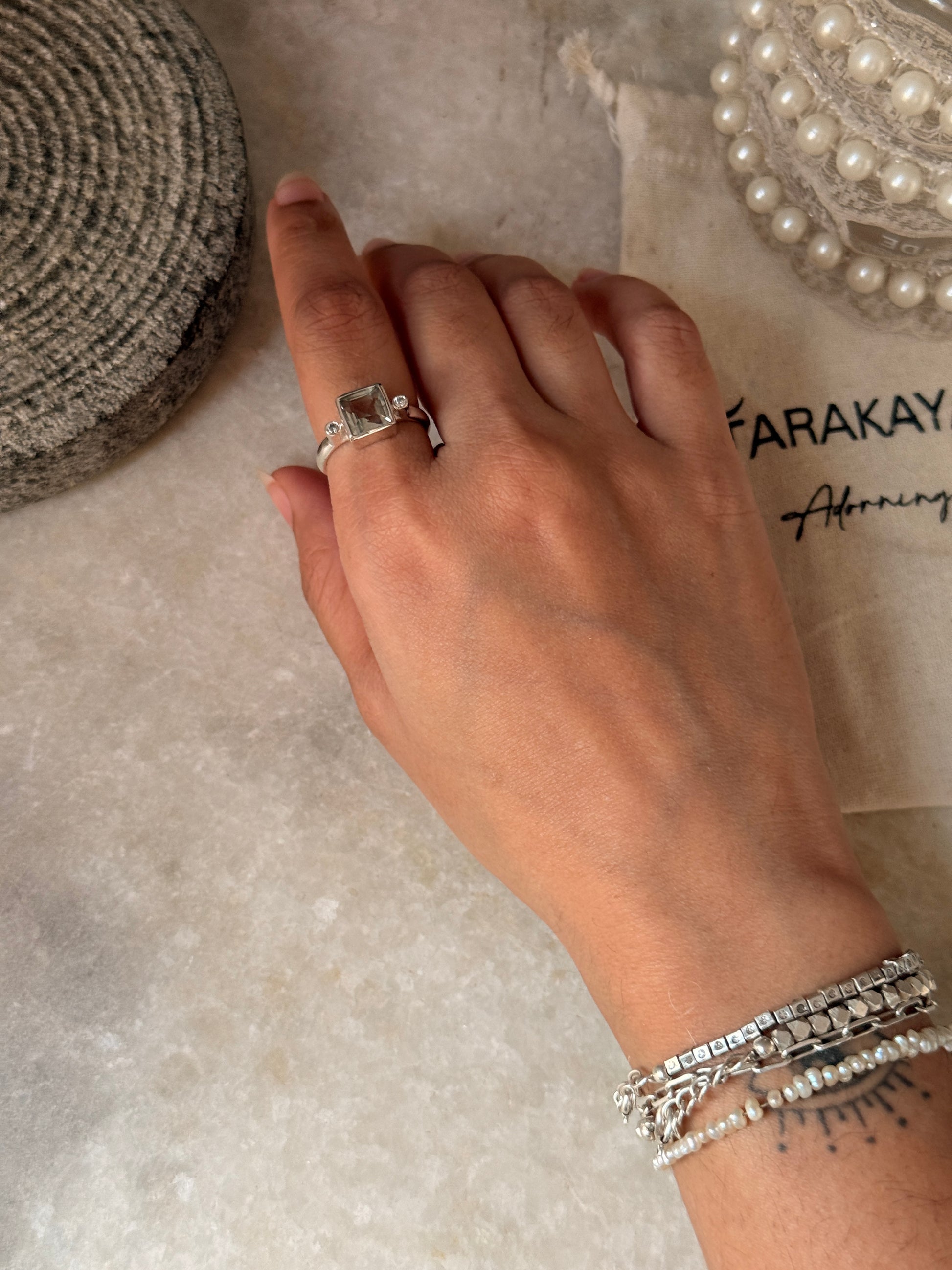 925 sterling silver green amethyst square CZ ring  