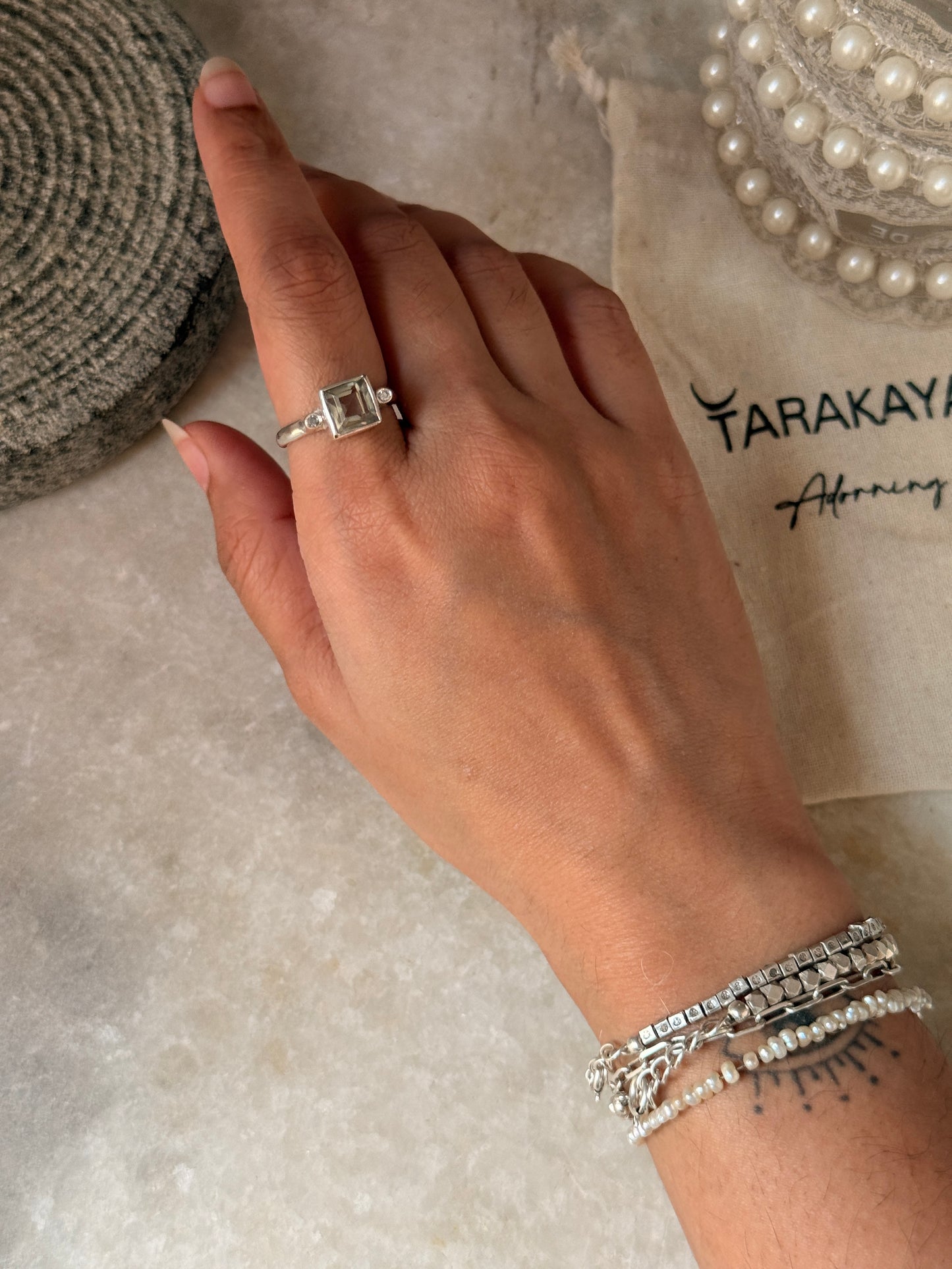 natural green amethyst square CZ gemstone 925 sterling silver ring