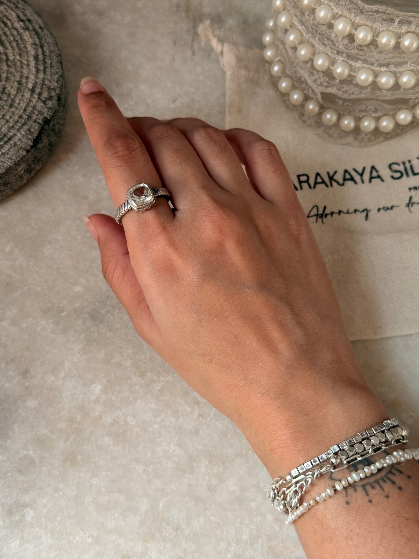 elegant green amethyst line engraved gemstone 925 sterling silver ring  