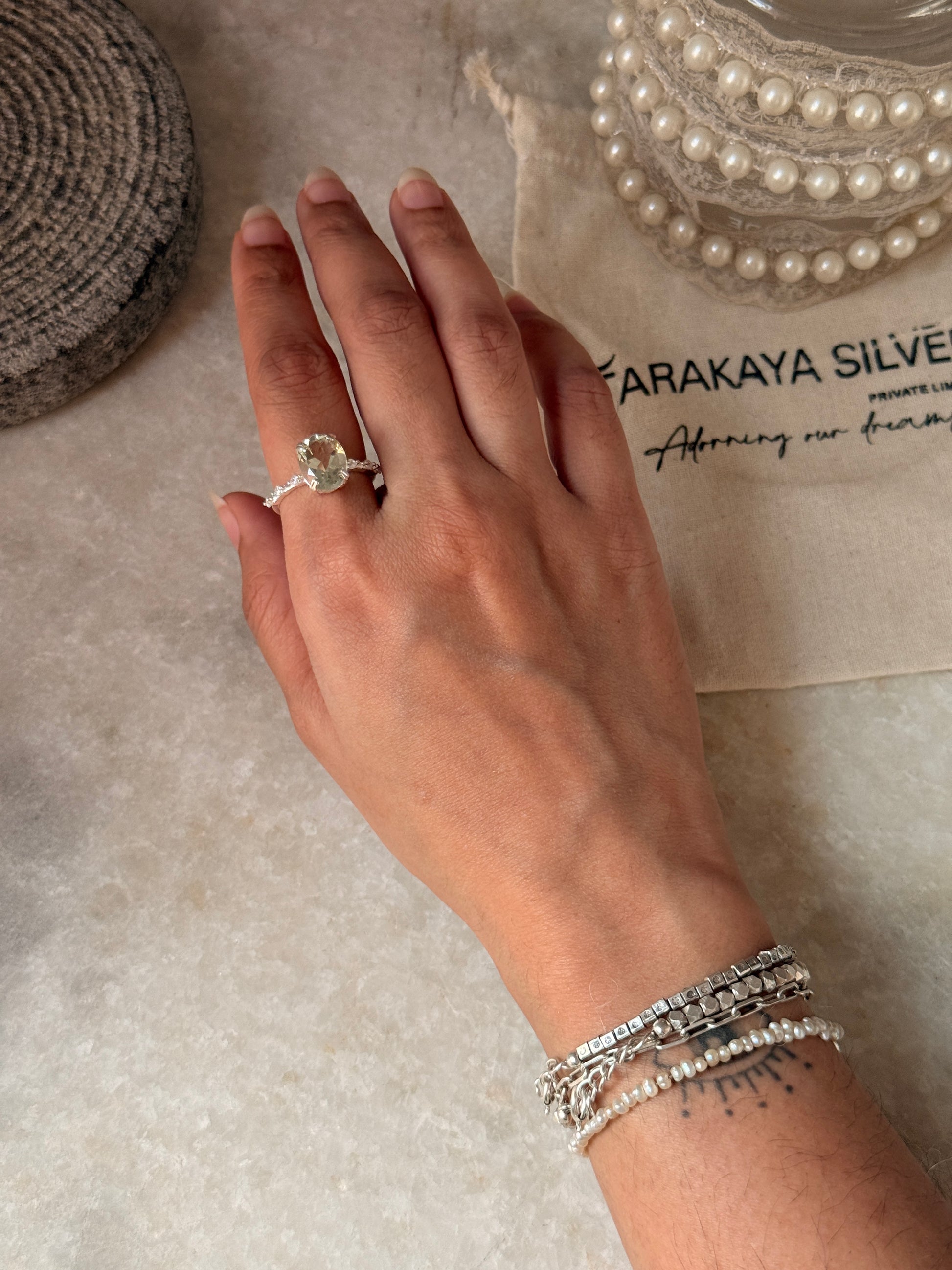 925 sterling silver green amethyst oval CZ solitaire ring