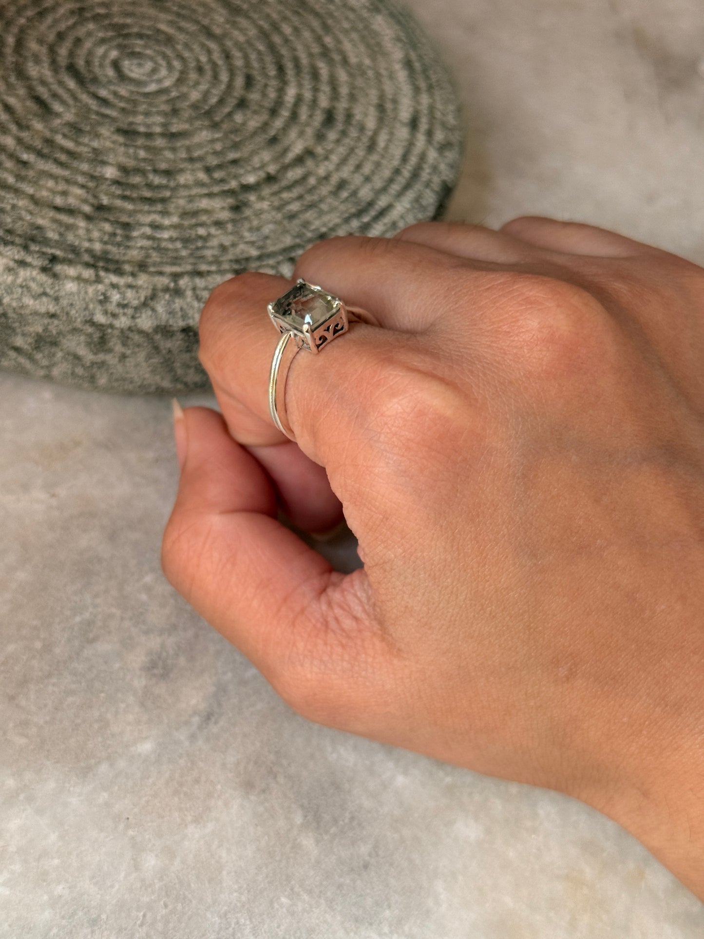 925 sterling silver green amethyst rectangular ring