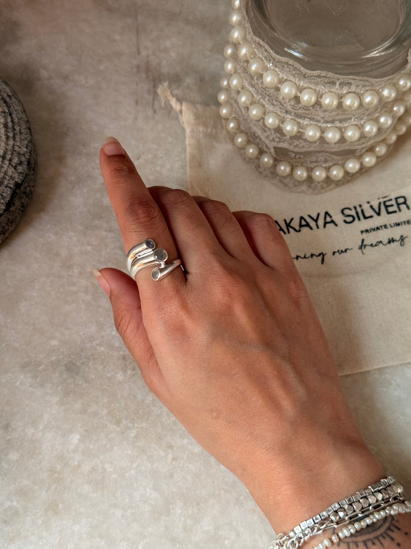 Labradorite three stone statement ring in 925 sterling silver