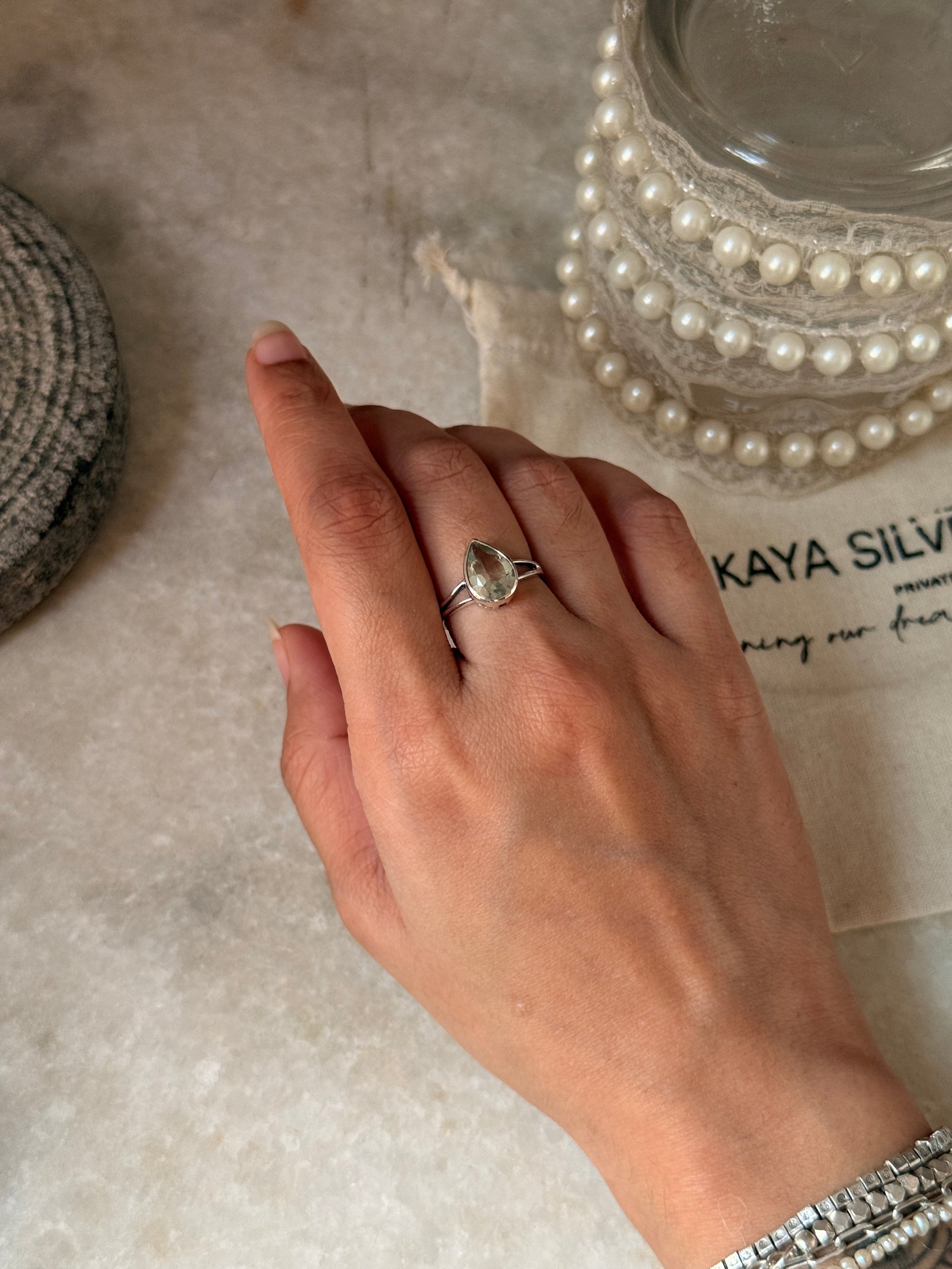 handcrafted 925 sterling silver green amethyst pear gemstone ring