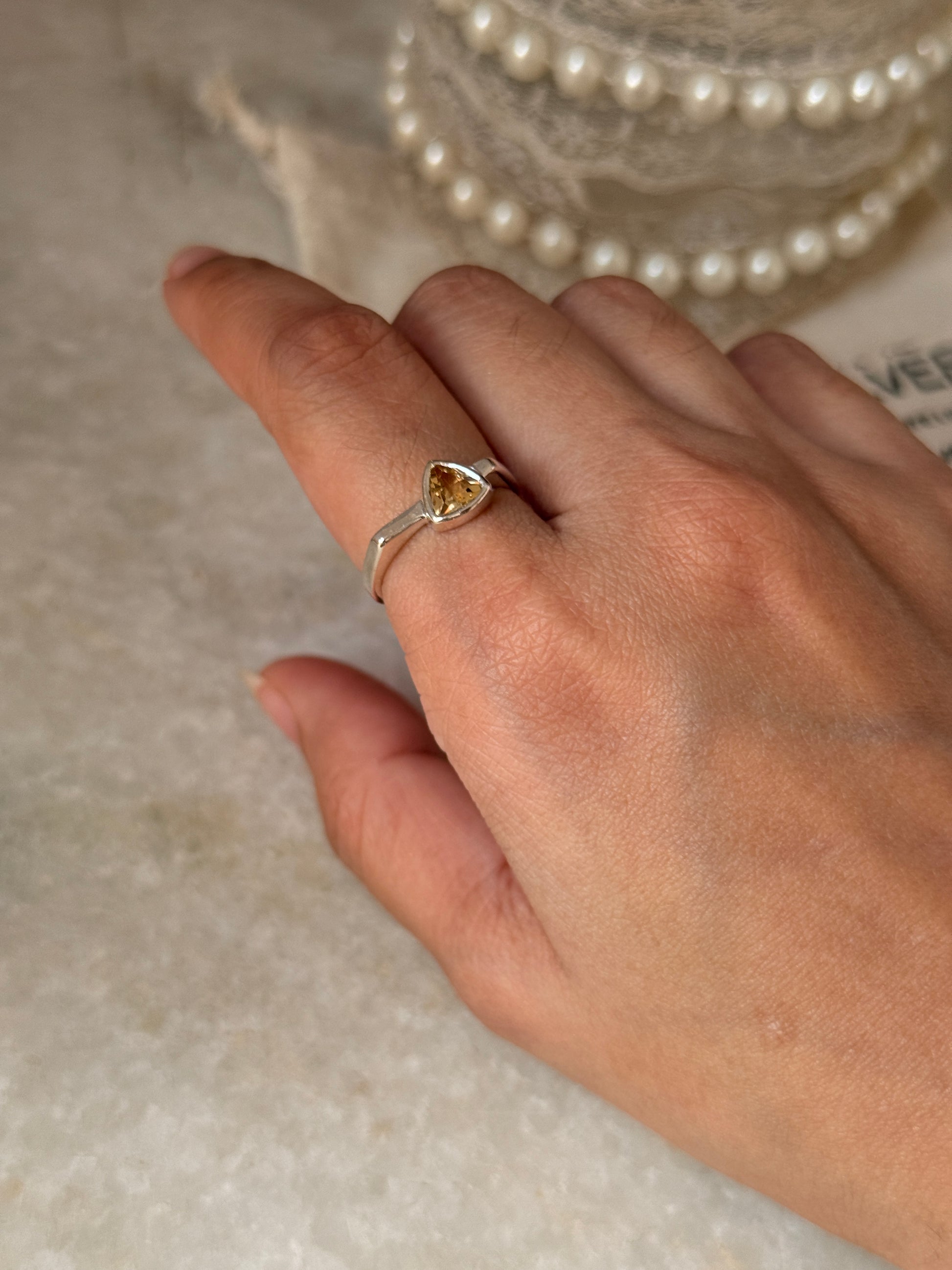 Statement 925 sterling silver citrine triangle ring