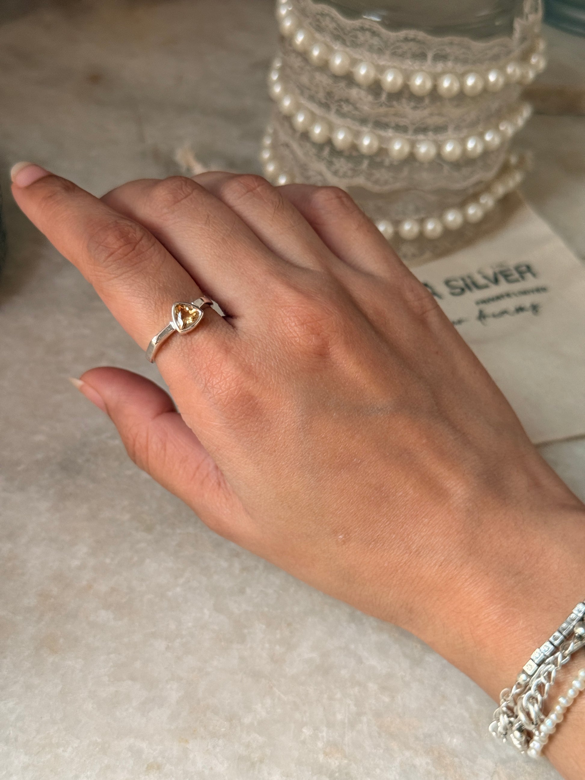 Classic 925 sterling silver citrine triangle cut ring