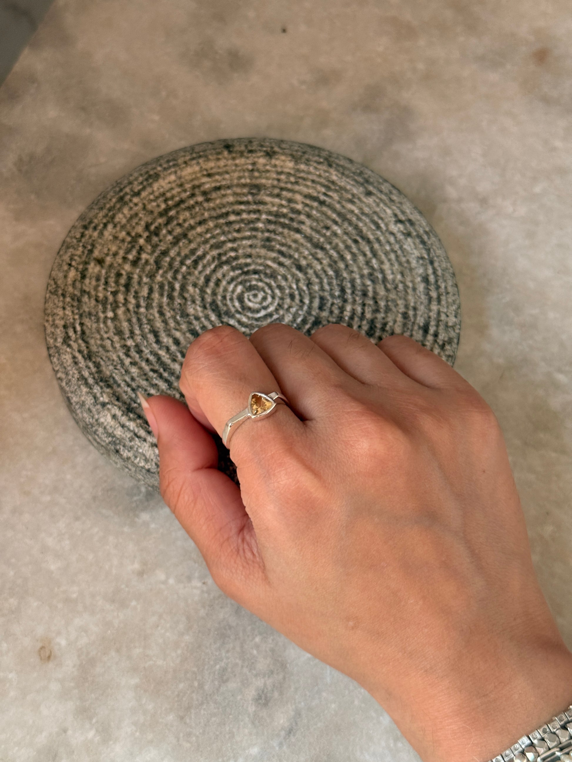 925 sterling silver citrine triangle ring  