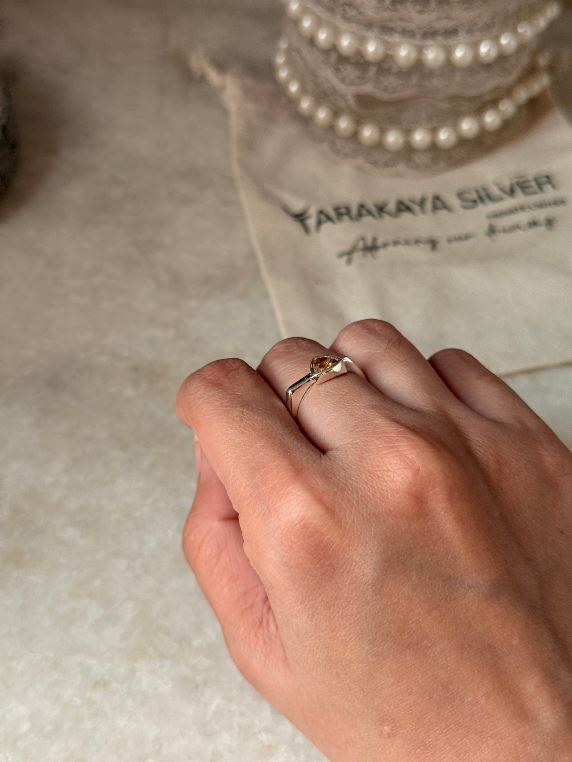 Handmade 925 sterling silver citrine triangle ring