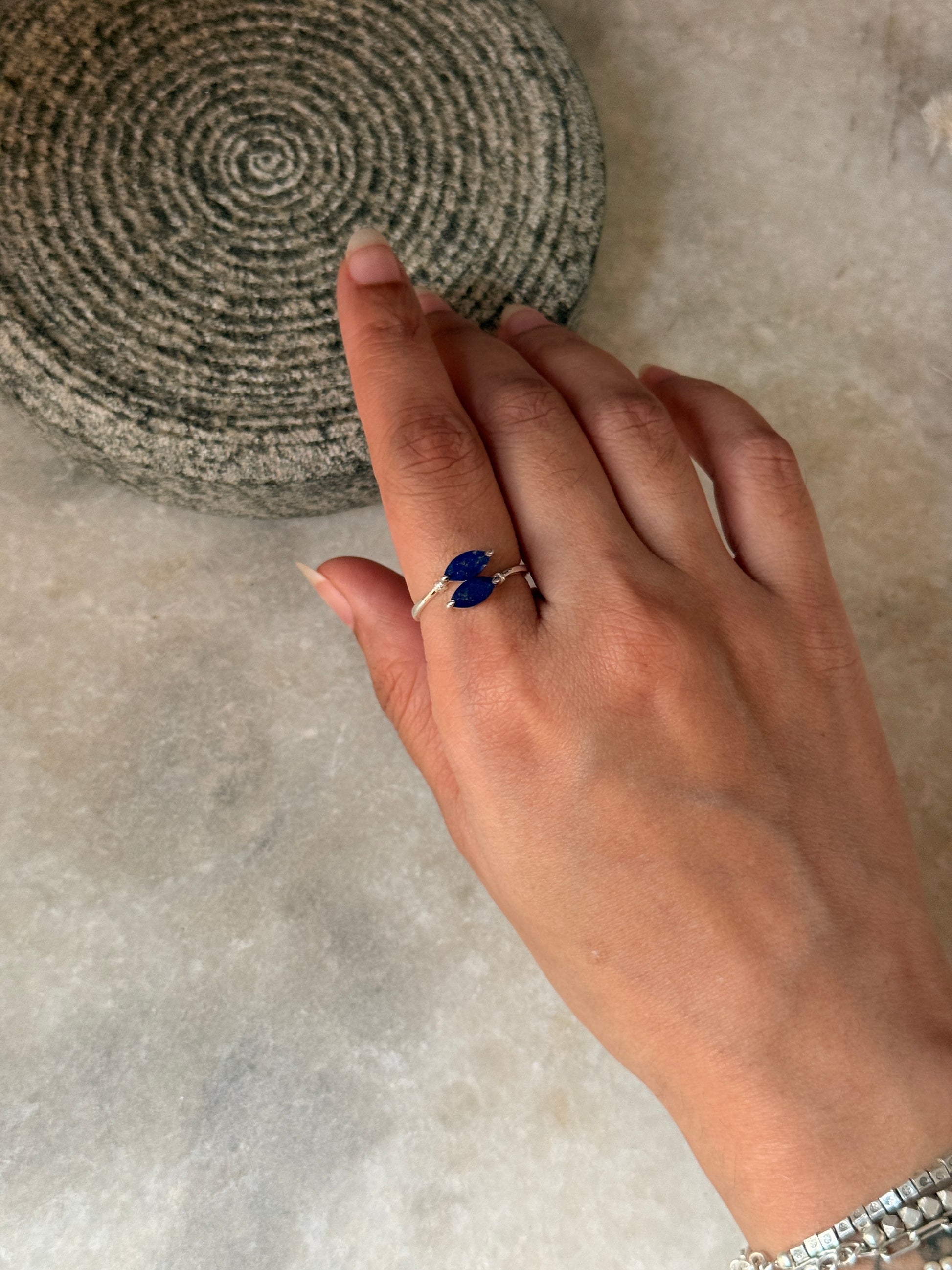 artisan 925 sterling silver lapis lazuli double marquise ring  