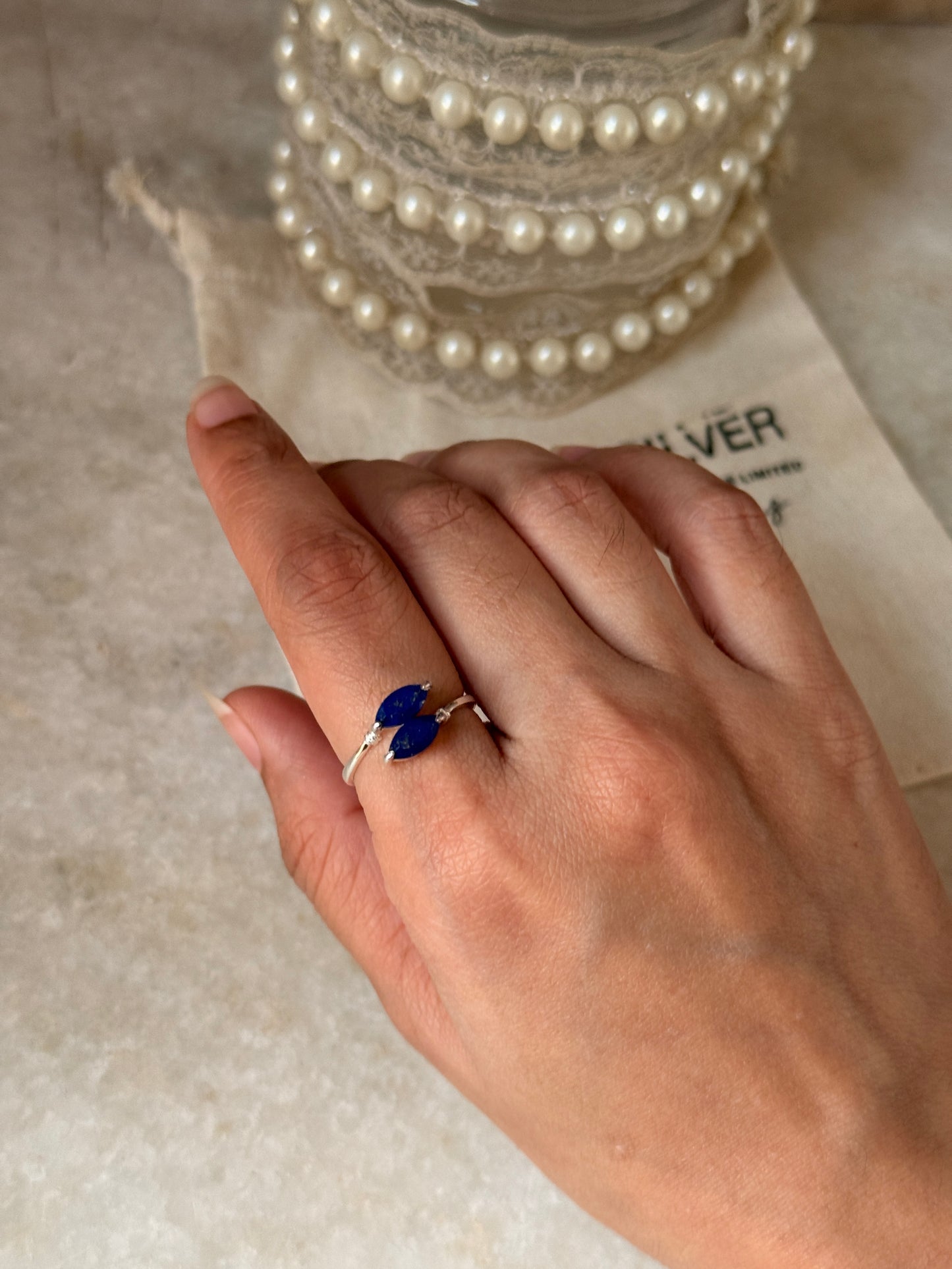 vintage-inspired lapis lazuli double marquise 925 sterling silver ring  