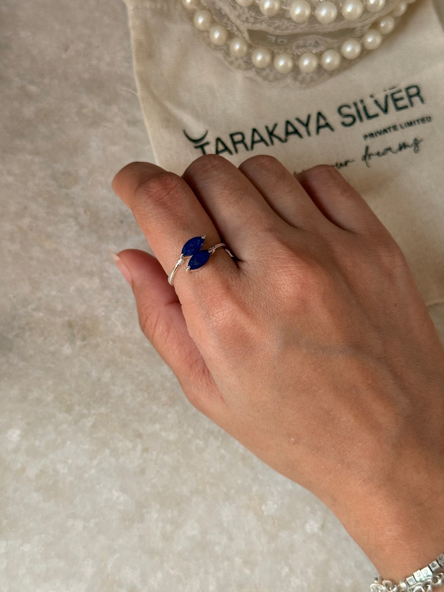 handcrafted 925 sterling silver lapis lazuli double marquise gemstone ring