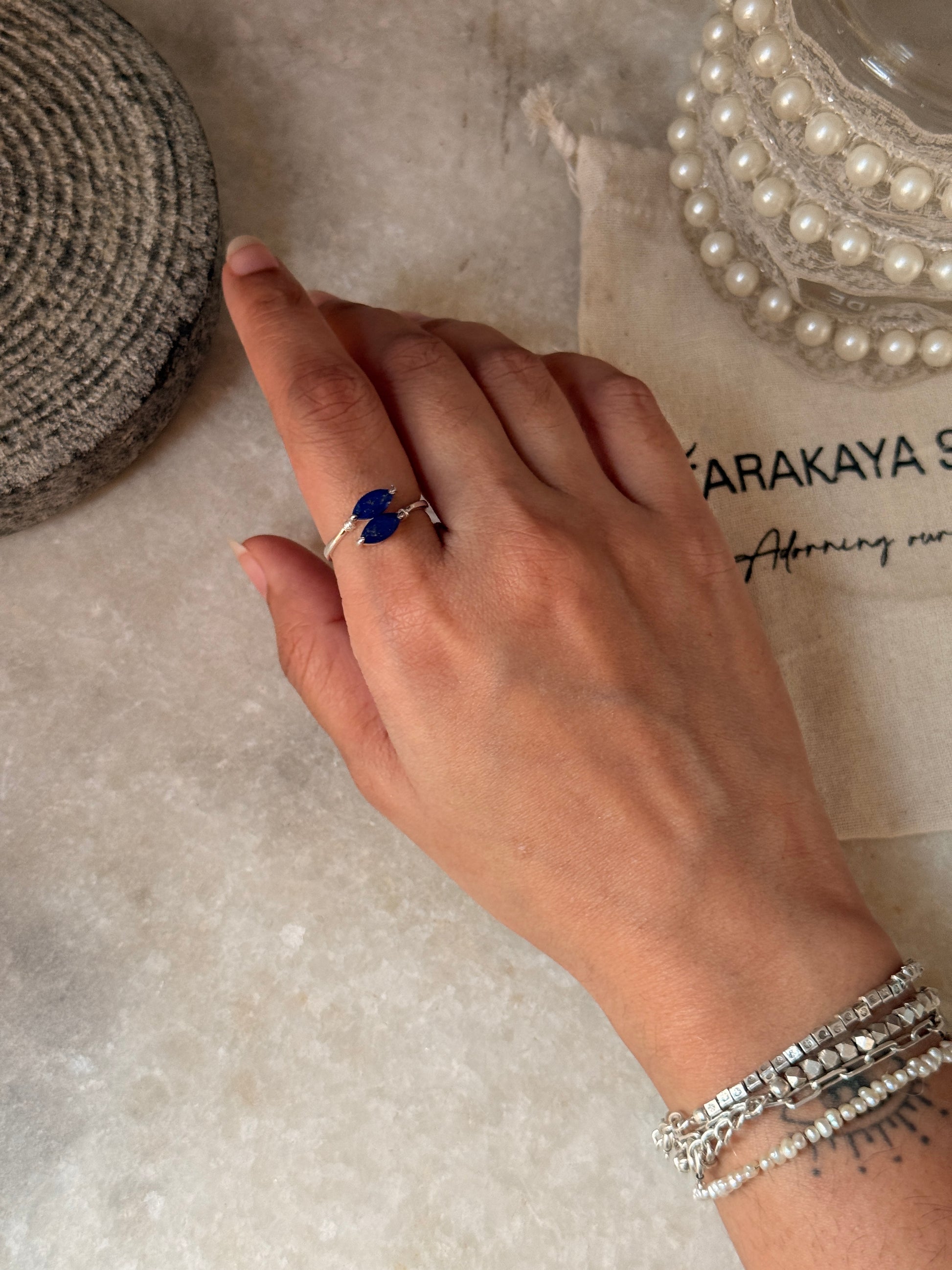 classic 925 sterling silver lapis lazuli double marquise ring