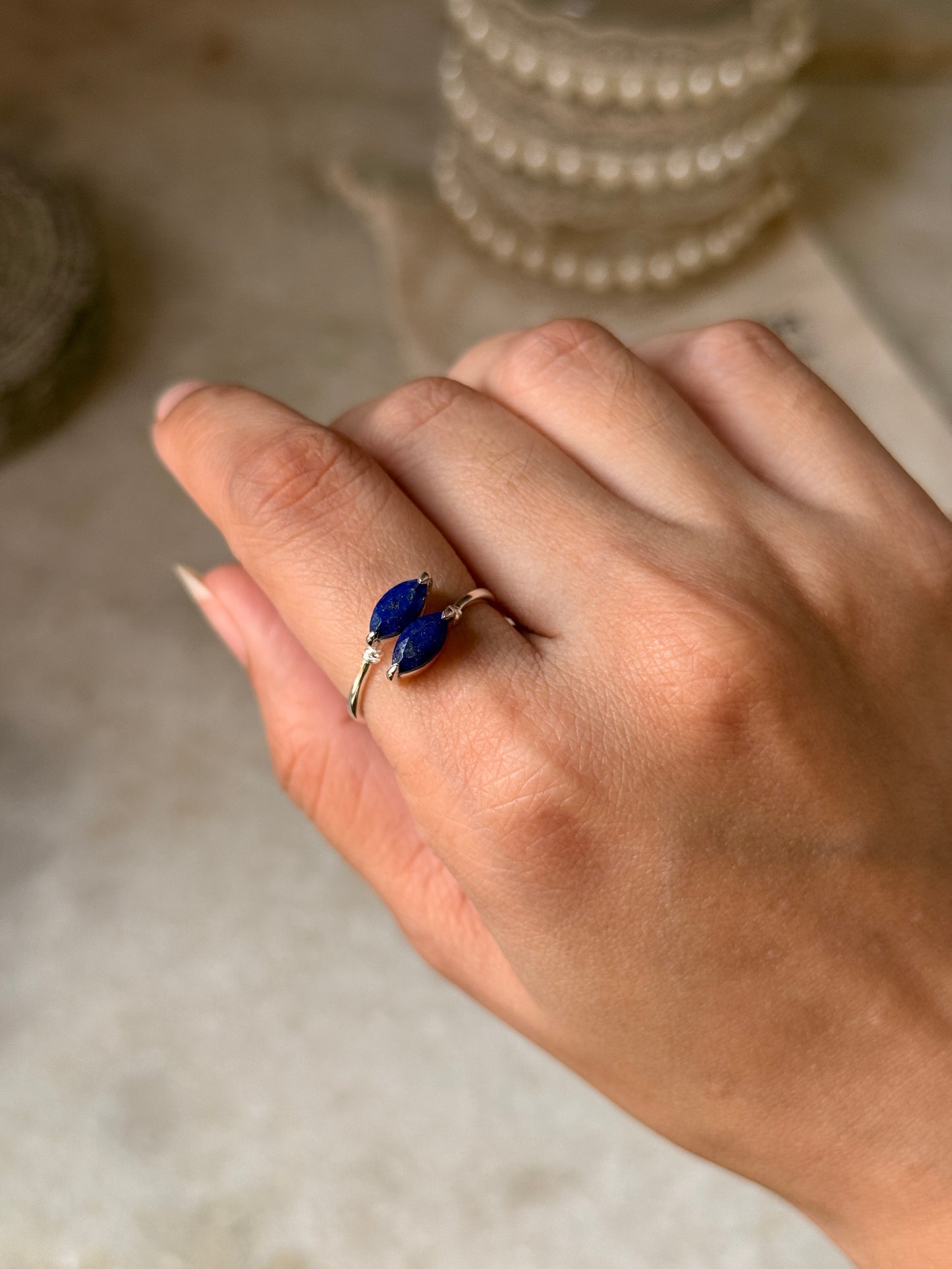natural lapis lazuli double marquise 925 sterling silver ring