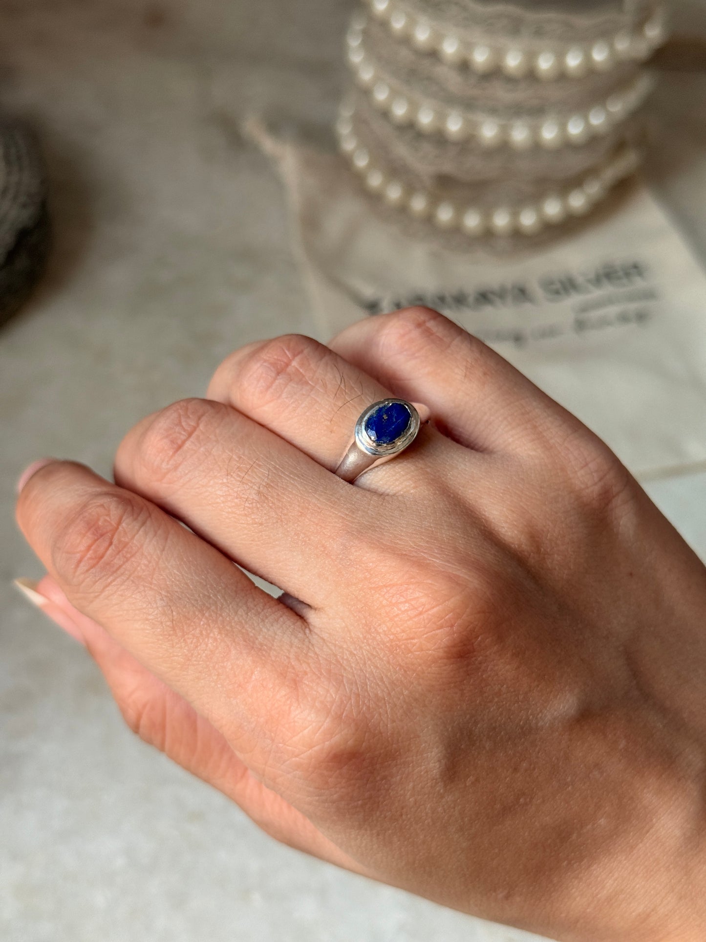 Lapis lazuli oval gemstone ring in 925 sterling silver