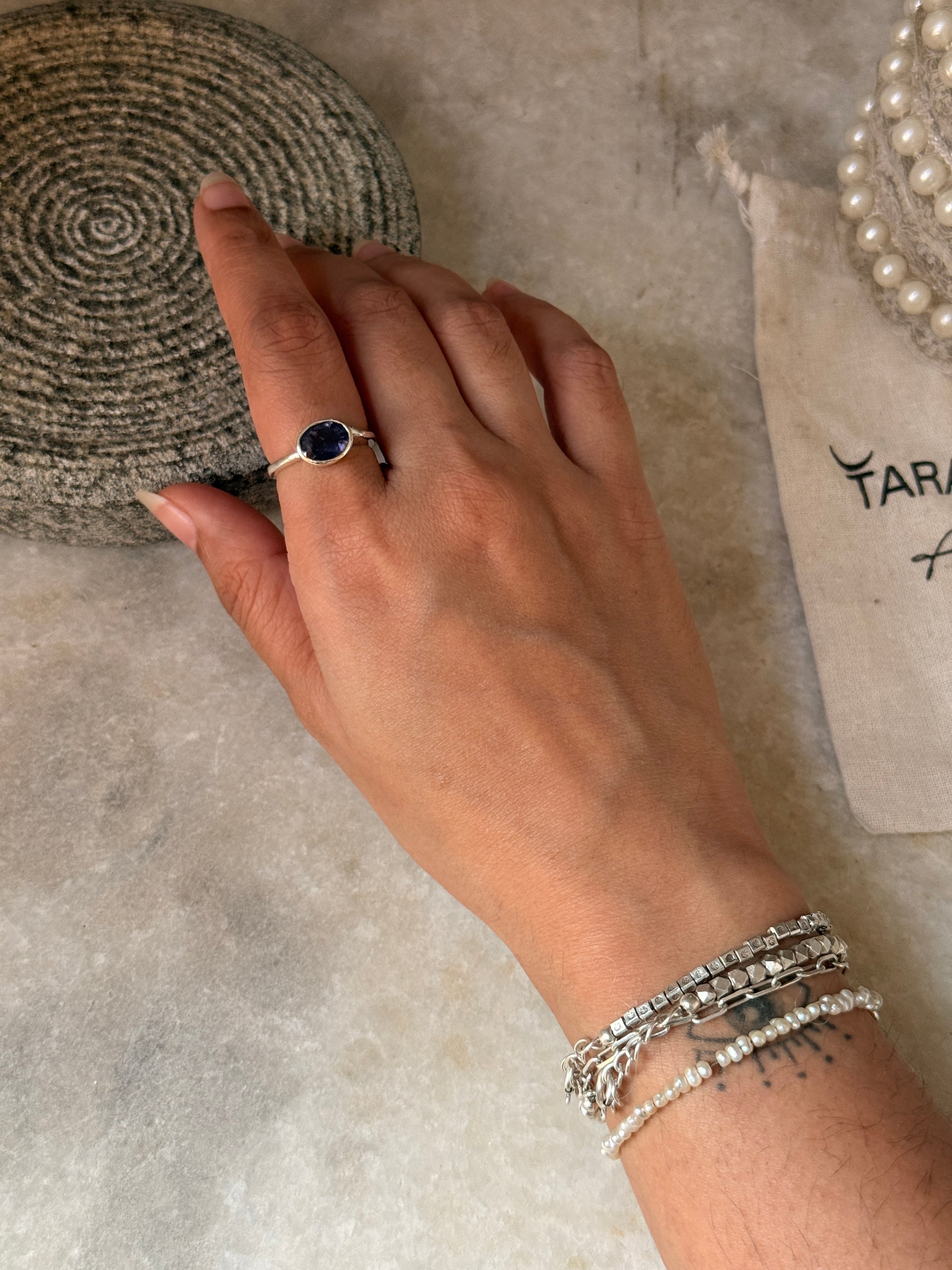 925 Sterling silver oval iolite ring handcrafted  