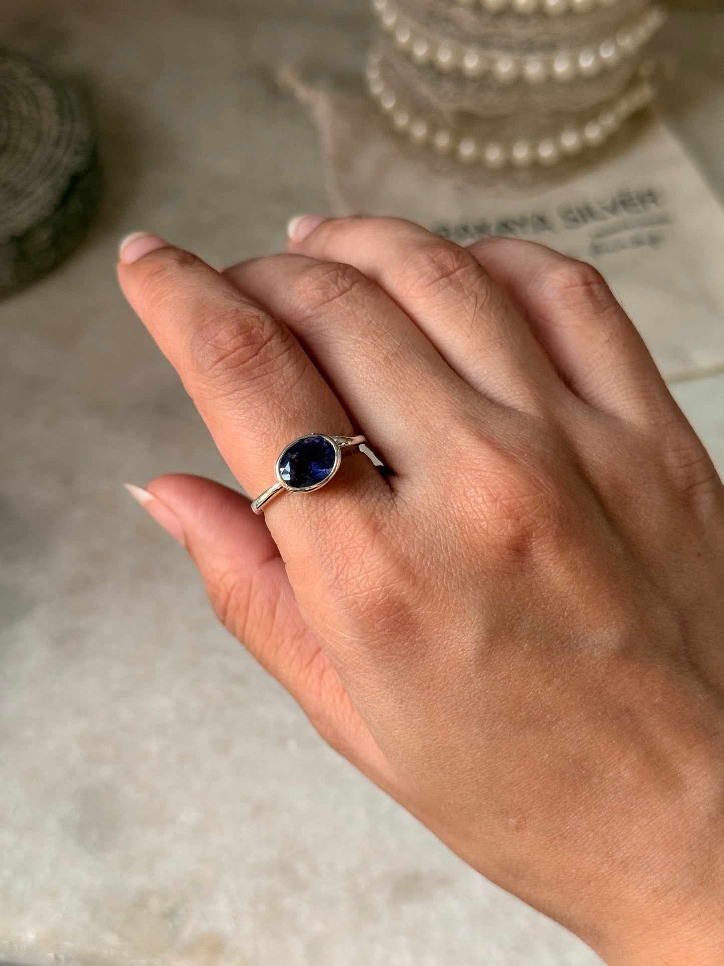 Classic 925 sterling silver iolite oval cut ring